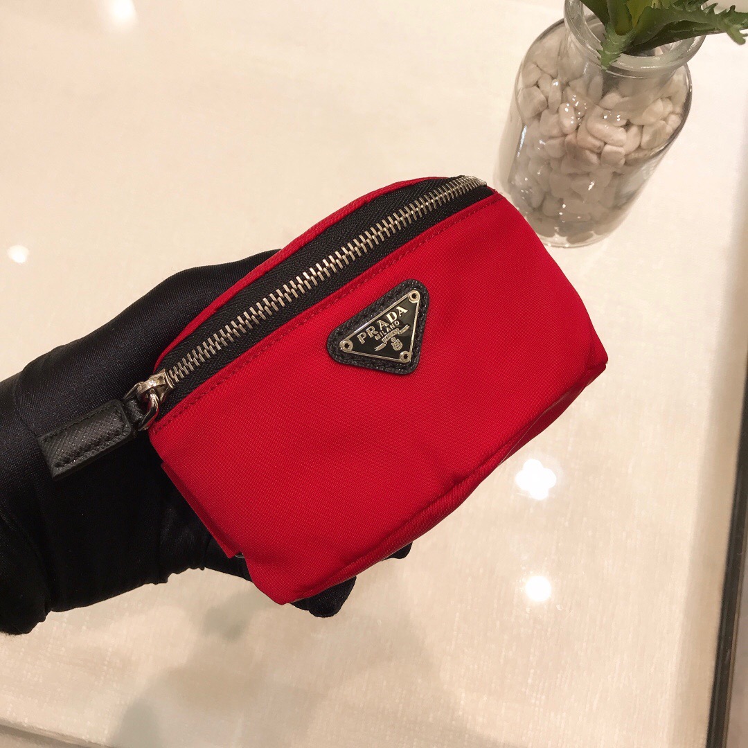 Prada Nylon Wristlet Clutch Bag Black/Pink/Red For Women 5.1 in/ 13 cm 2TT095_D02_F0002