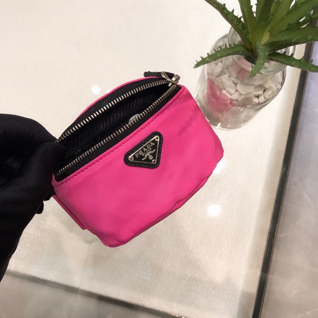 Prada Nylon Wristlet Clutch Bag Black/Pink/Red For Women 5.1 in/ 13 cm 2TT095_D02_F0002