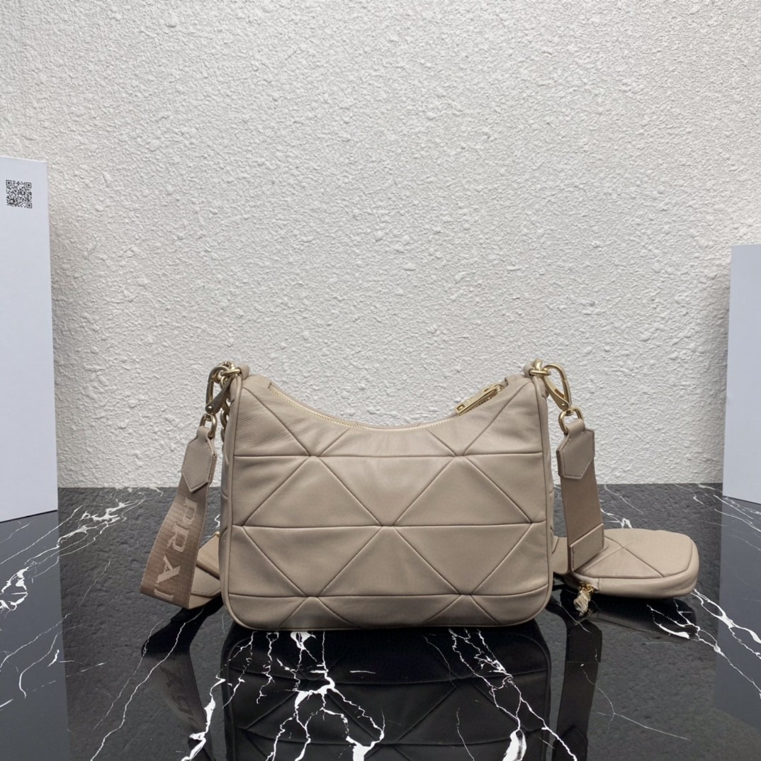Prada Padded Hobo Bag Beige/Green For Women 9.5 in / 24 cm 1BC151_RDJN_F0F24_V_O1O