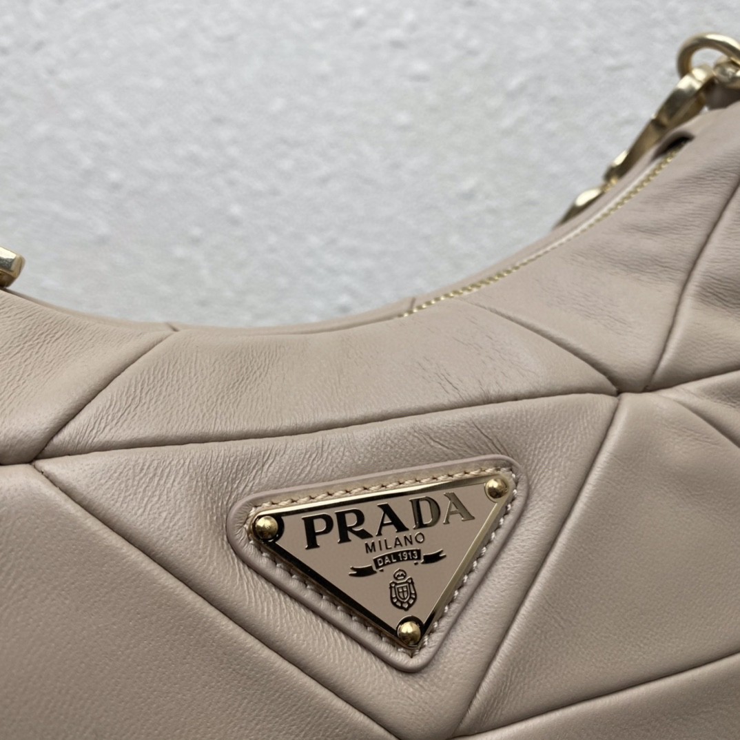 Prada Padded Hobo Bag Beige/Green For Women 9.5 in / 24 cm 1BC151_RDJN_F0F24_V_O1O