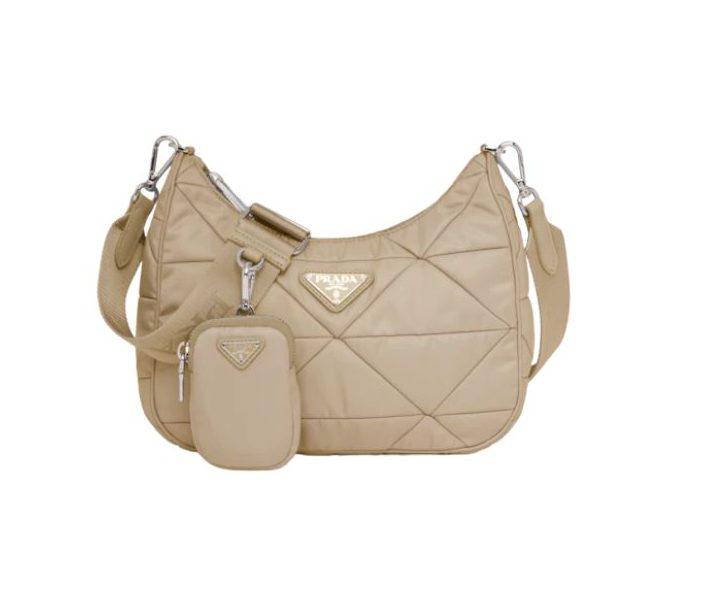 Prada Padded Hobo Bag Beige/Green For Women 9.5 in / 24 cm 1BC151_RDJN_F0F24_V_O1O