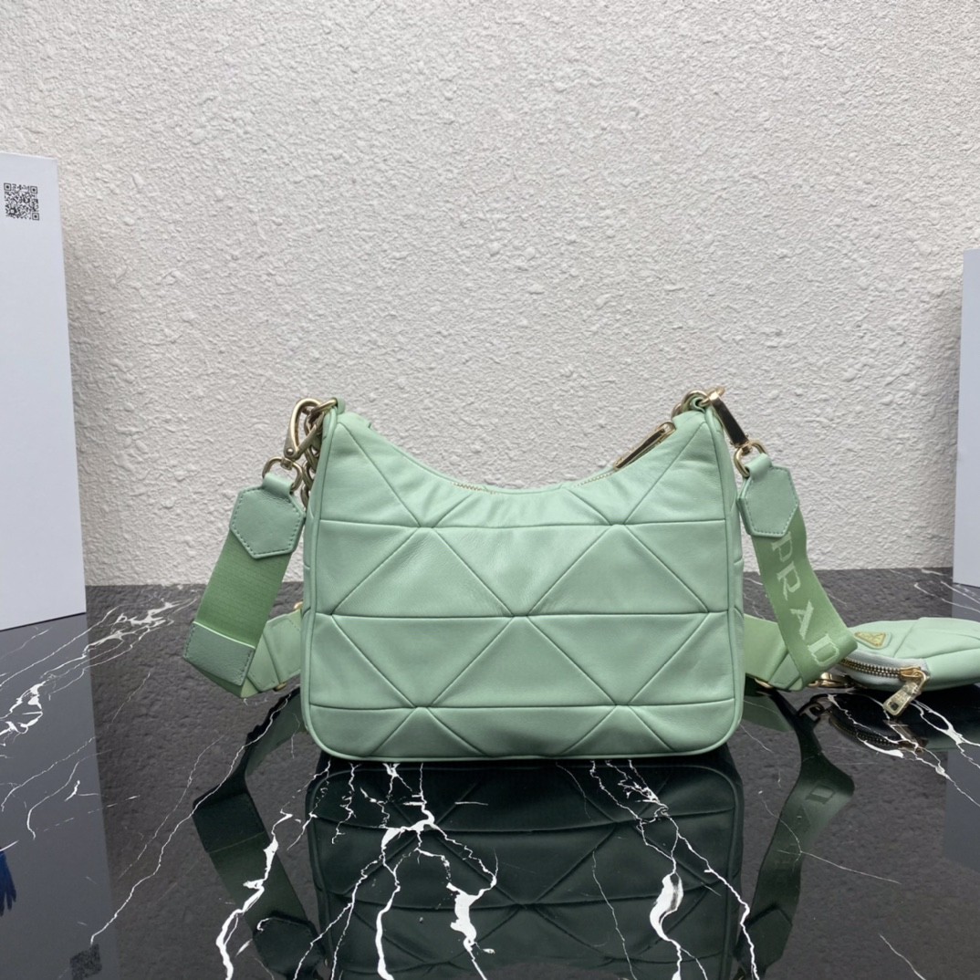 Prada Padded Hobo Bag Beige/Green For Women 9.5 in / 24 cm 1BC151_RDJN_F0F24_V_O1O