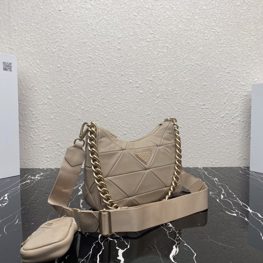 Prada Padded Hobo Bag Beige/Green For Women 9.5 in / 24 cm 1BC151_RDJN_F0F24_V_O1O