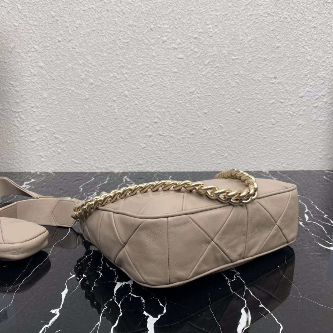 Prada Padded Hobo Bag Beige/Green For Women 9.5 in / 24 cm 1BC151_RDJN_F0F24_V_O1O
