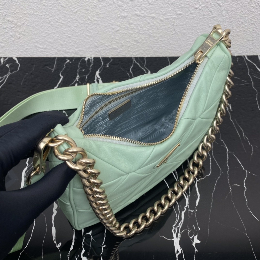 Prada Padded Hobo Bag Beige/Green For Women 9.5 in / 24 cm 1BC151_RDJN_F0F24_V_O1O