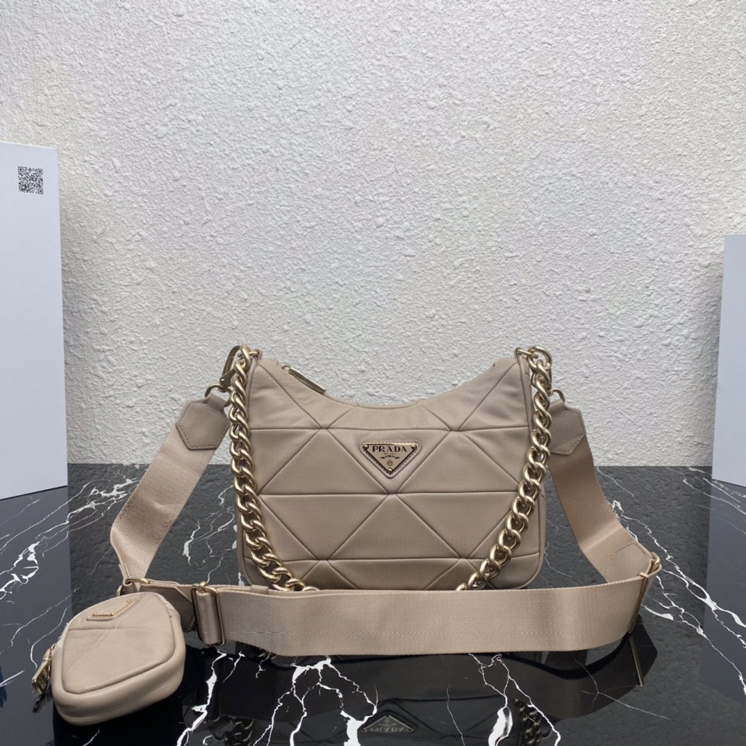 Prada Padded Hobo Bag Beige/Green For Women 9.5 in / 24 cm 1BC151_RDJN_F0F24_V_O1O
