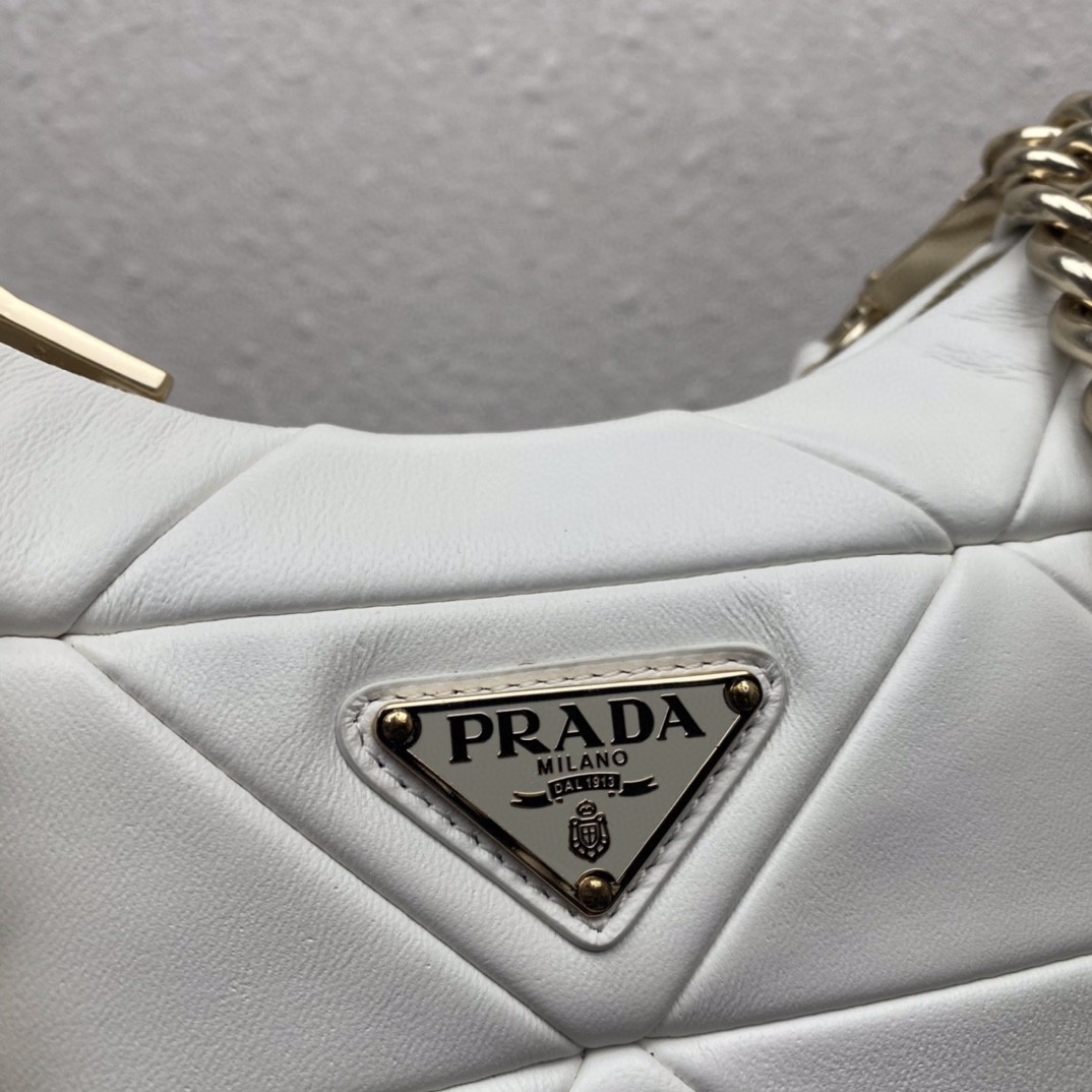 Prada Padded Hobo Bag Black/White For Women 9.5 in / 24 cm 1BC151_RDJN_F0002_V_B9O