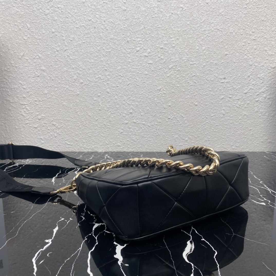 Prada Padded Hobo Bag Black/White For Women 9.5 in / 24 cm 1BC151_RDJN_F0002_V_B9O