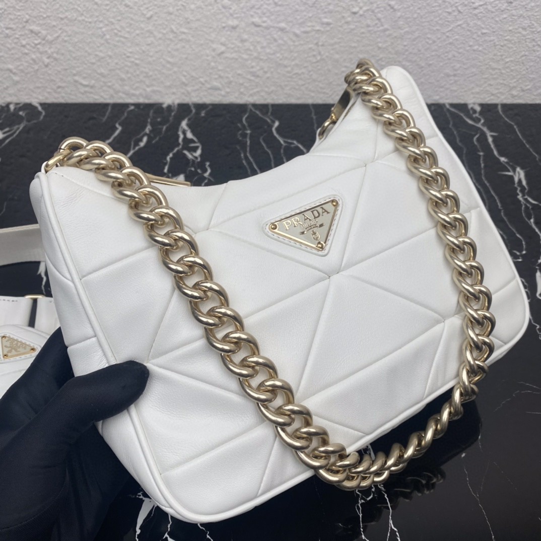 Prada Padded Hobo Bag Black/White For Women 9.5 in / 24 cm 1BC151_RDJN_F0002_V_B9O