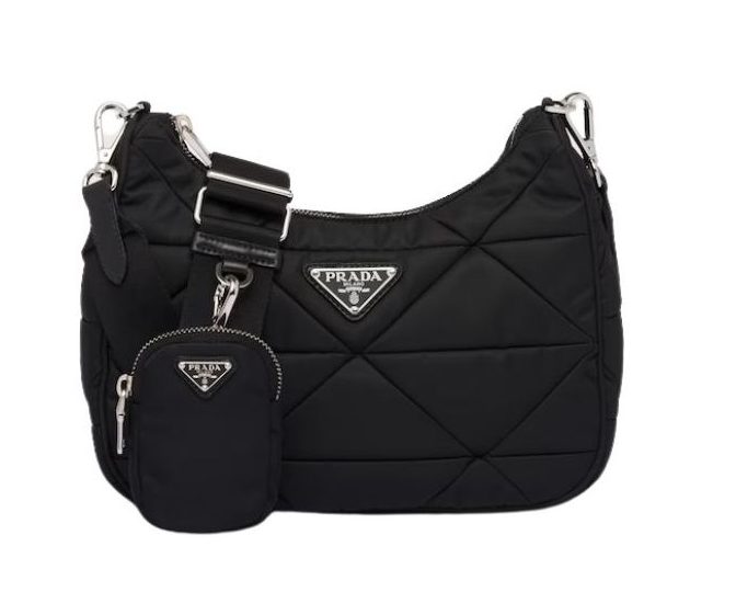 Prada Padded Hobo Bag Black/White For Women 9.5 in / 24 cm 1BC151_RDJN_F0002_V_B9O