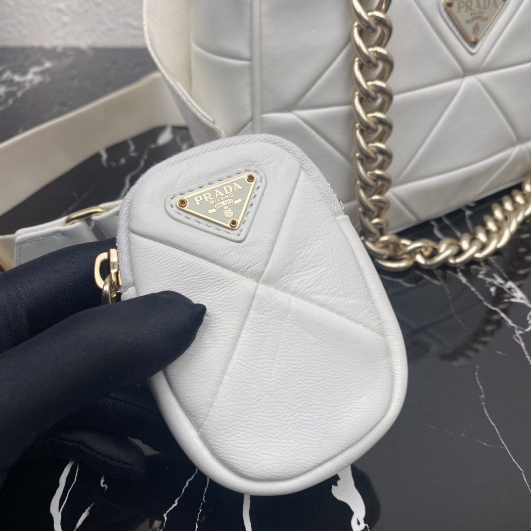 Prada Padded Hobo Bag Black/White For Women 9.5 in / 24 cm 1BC151_RDJN_F0002_V_B9O