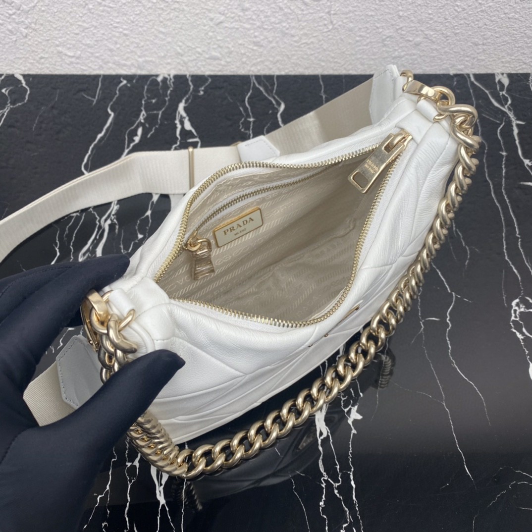 Prada Padded Hobo Bag Black/White For Women 9.5 in / 24 cm 1BC151_RDJN_F0002_V_B9O