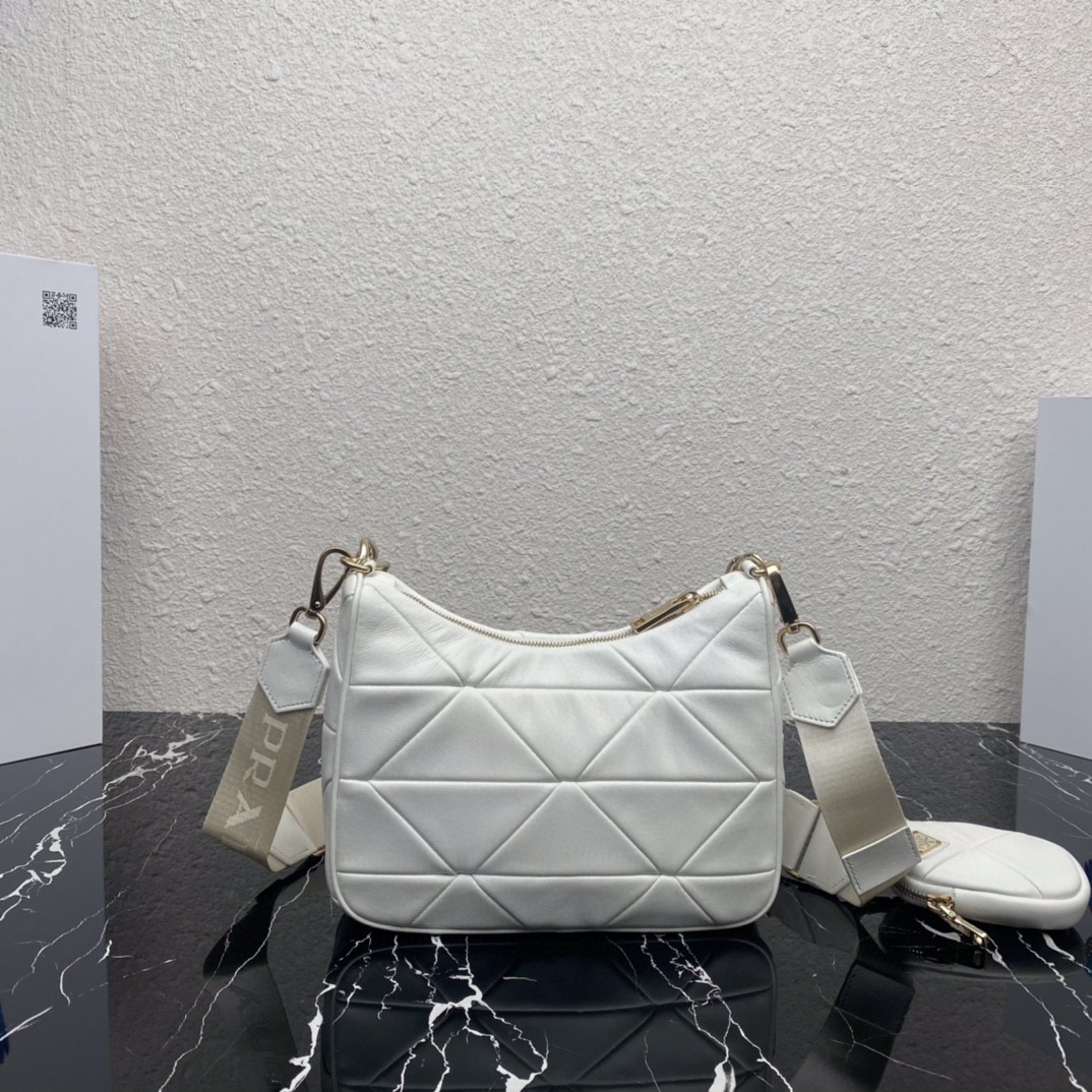 Prada Padded Hobo Bag Black/White For Women 9.5 in / 24 cm 1BC151_RDJN_F0002_V_B9O
