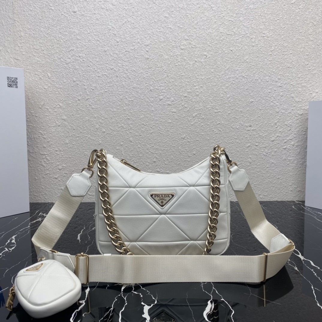 Prada Padded Hobo Bag Black/White For Women 9.5 in / 24 cm 1BC151_RDJN_F0002_V_B9O