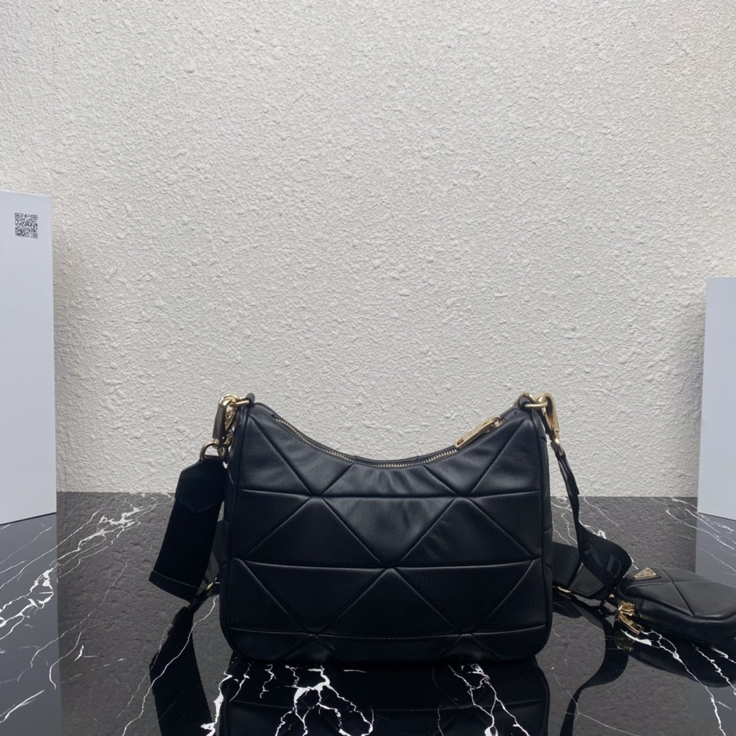 Prada Padded Hobo Bag Black/White For Women 9.5 in / 24 cm 1BC151_RDJN_F0002_V_B9O
