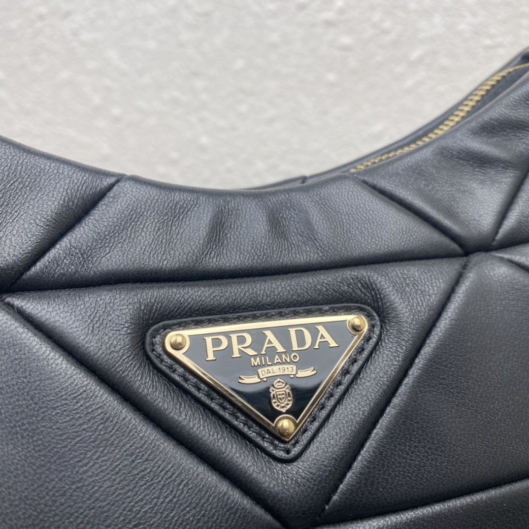 Prada Padded Hobo Bag Black/White For Women 9.5 in / 24 cm 1BC151_RDJN_F0002_V_B9O