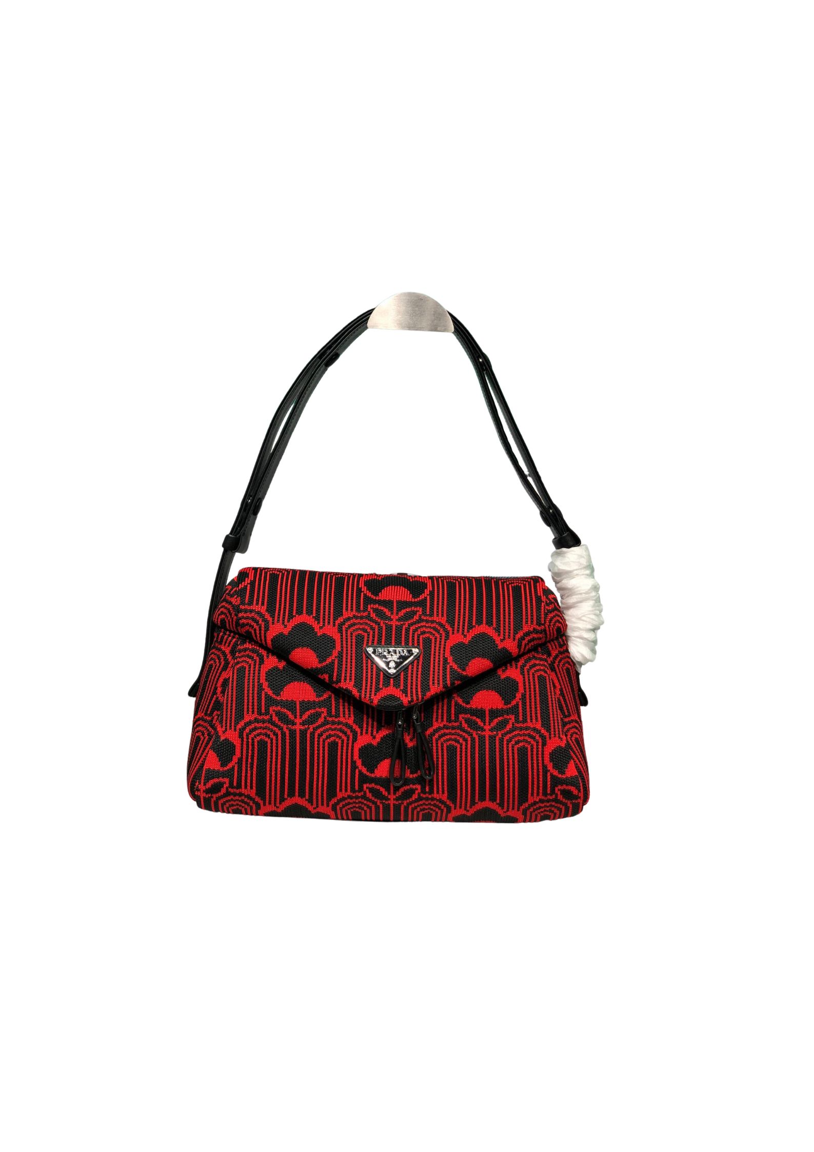 Prada Padded Jacquard Prada Signaux Bag In Red For Women 13in/ 33cm