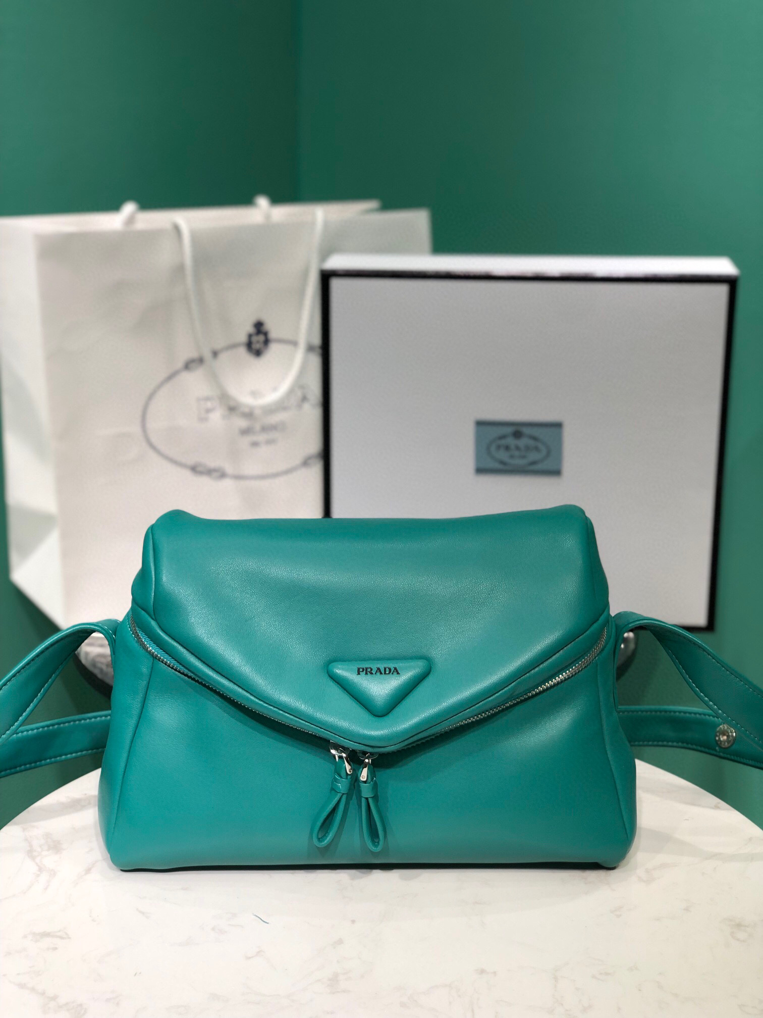 Prada Padded Nappa Prada Signaux Bag In Green For Women 13in/ 33cm