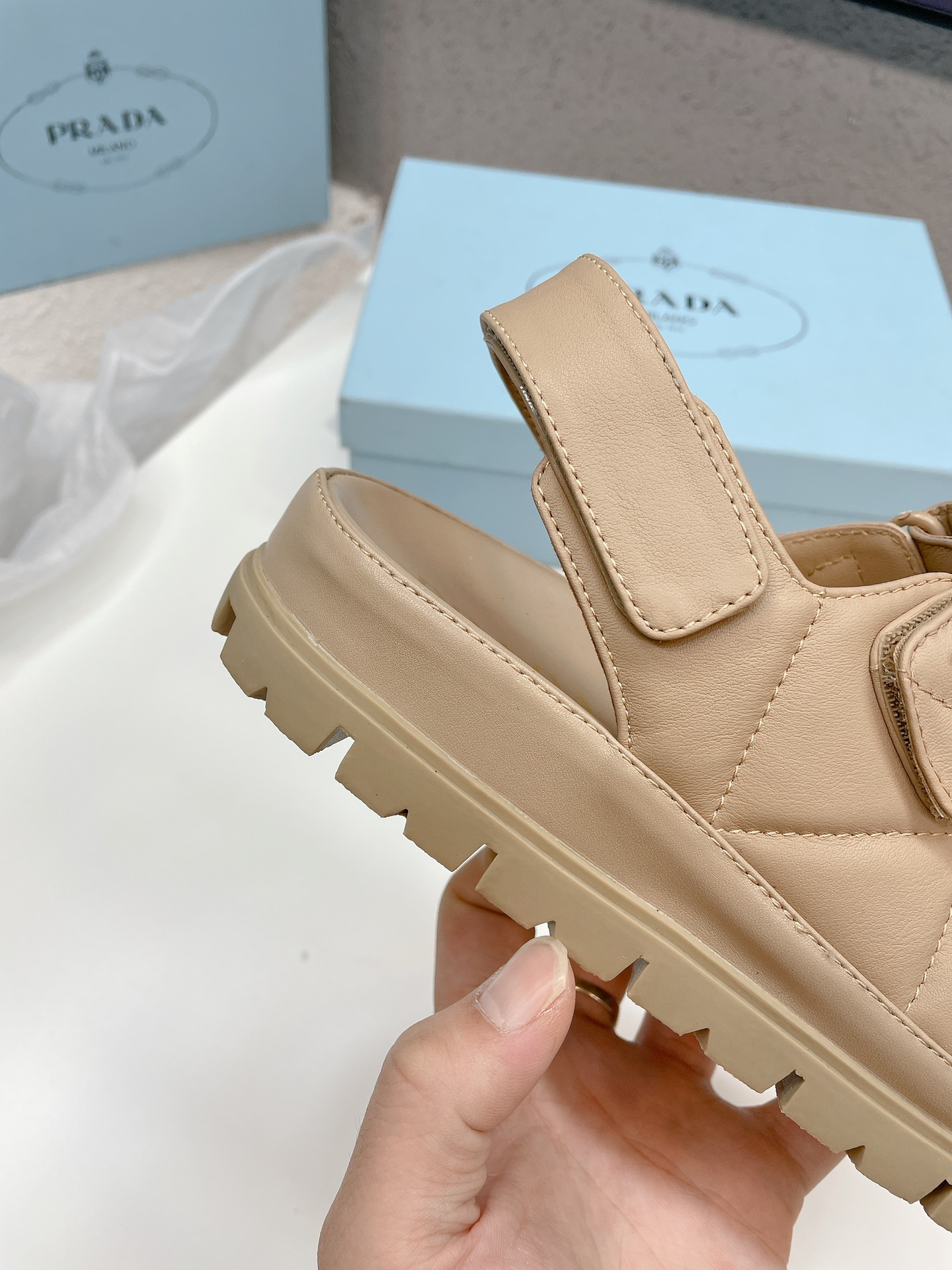 Prada Padded Nappa Sandals Beige For Women 0.8 in/ 2cm 1X721M_038_F0F24_F_020