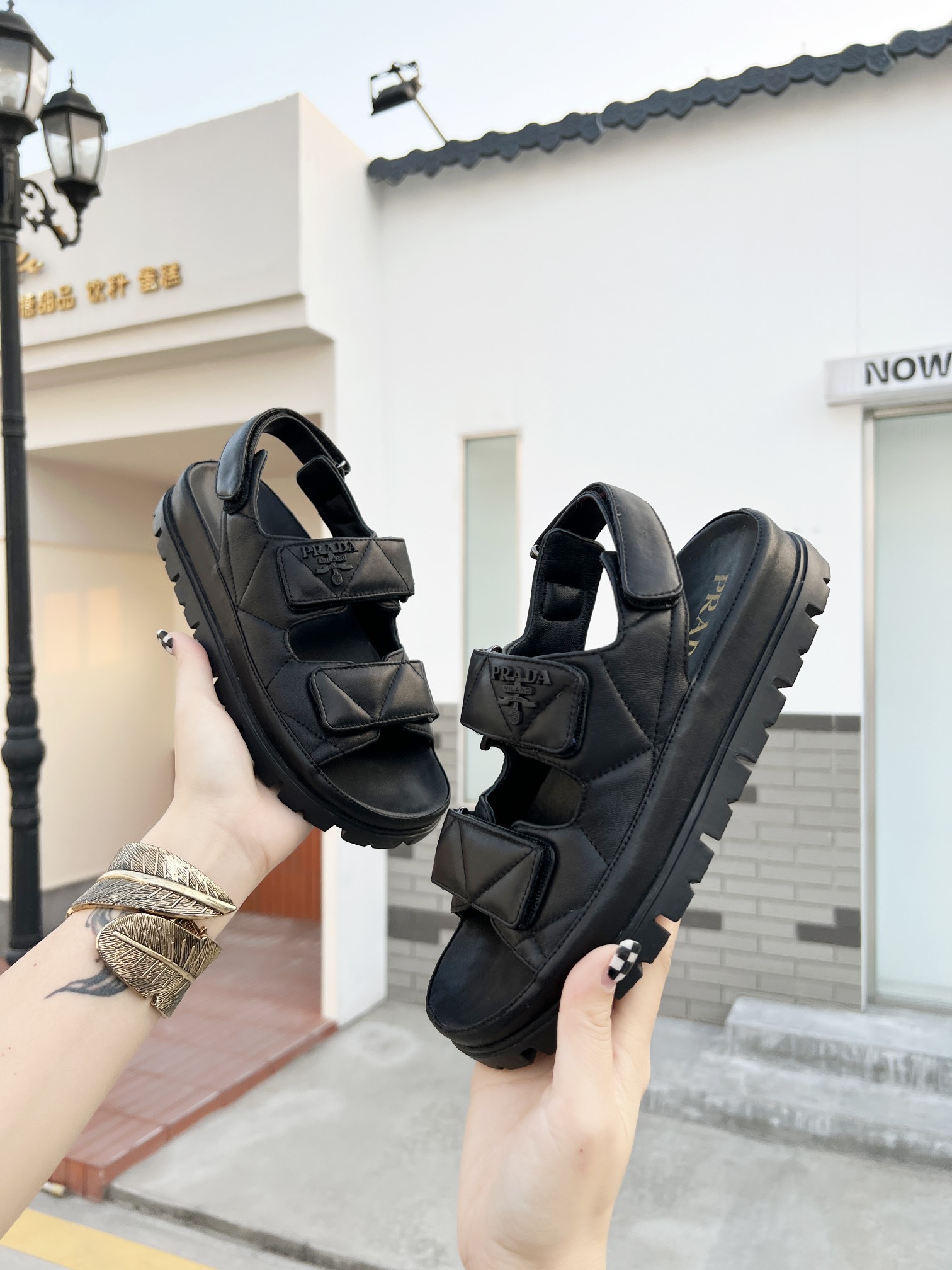 Prada Padded Nappa Sandals Black For Women 0.8in/20mm PRD 1X721M_038_F0002_F_020