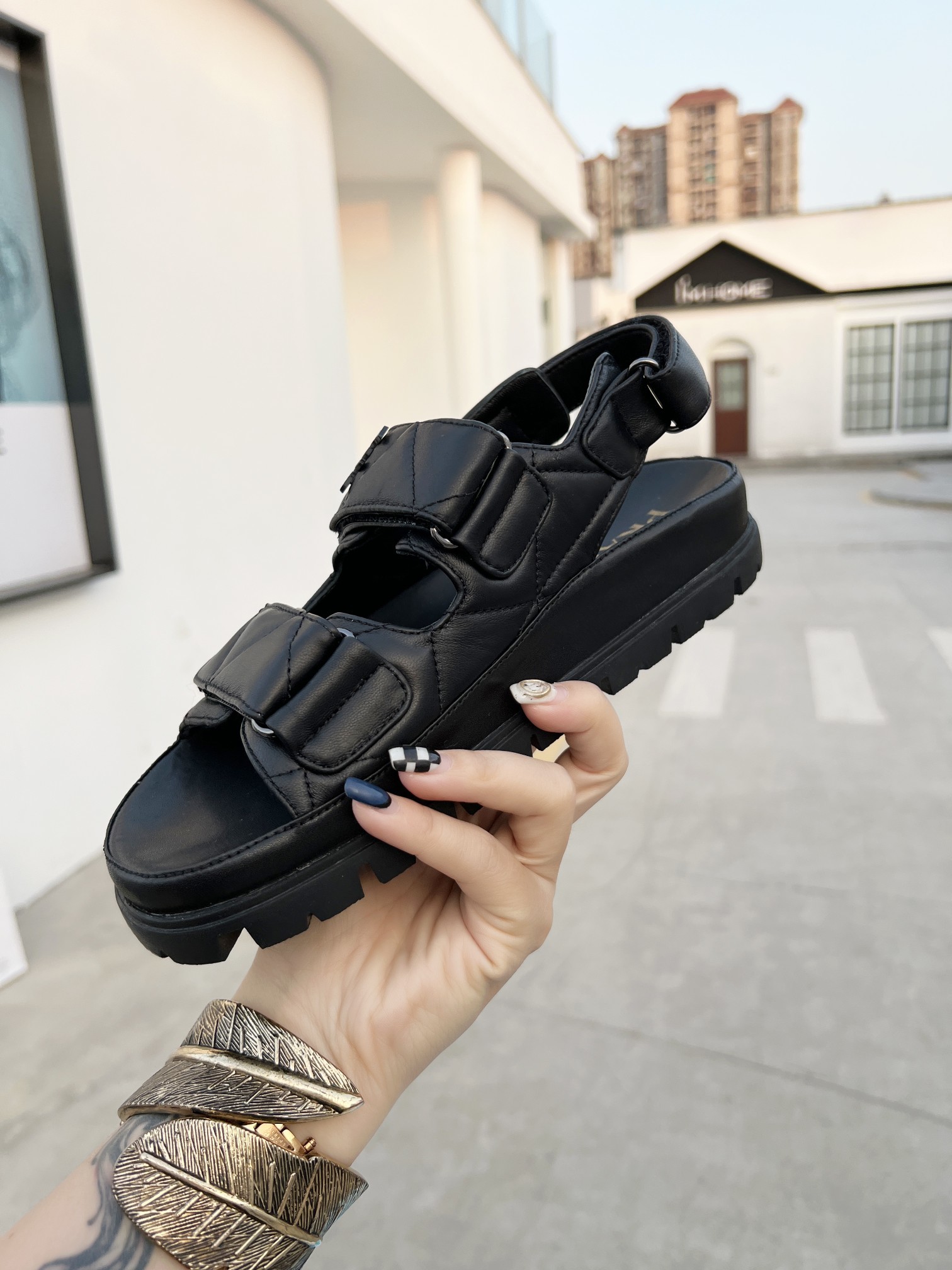Prada Padded Nappa Sandals Black For Women 0.8in/20mm PRD 1X721M_038_F0002_F_020