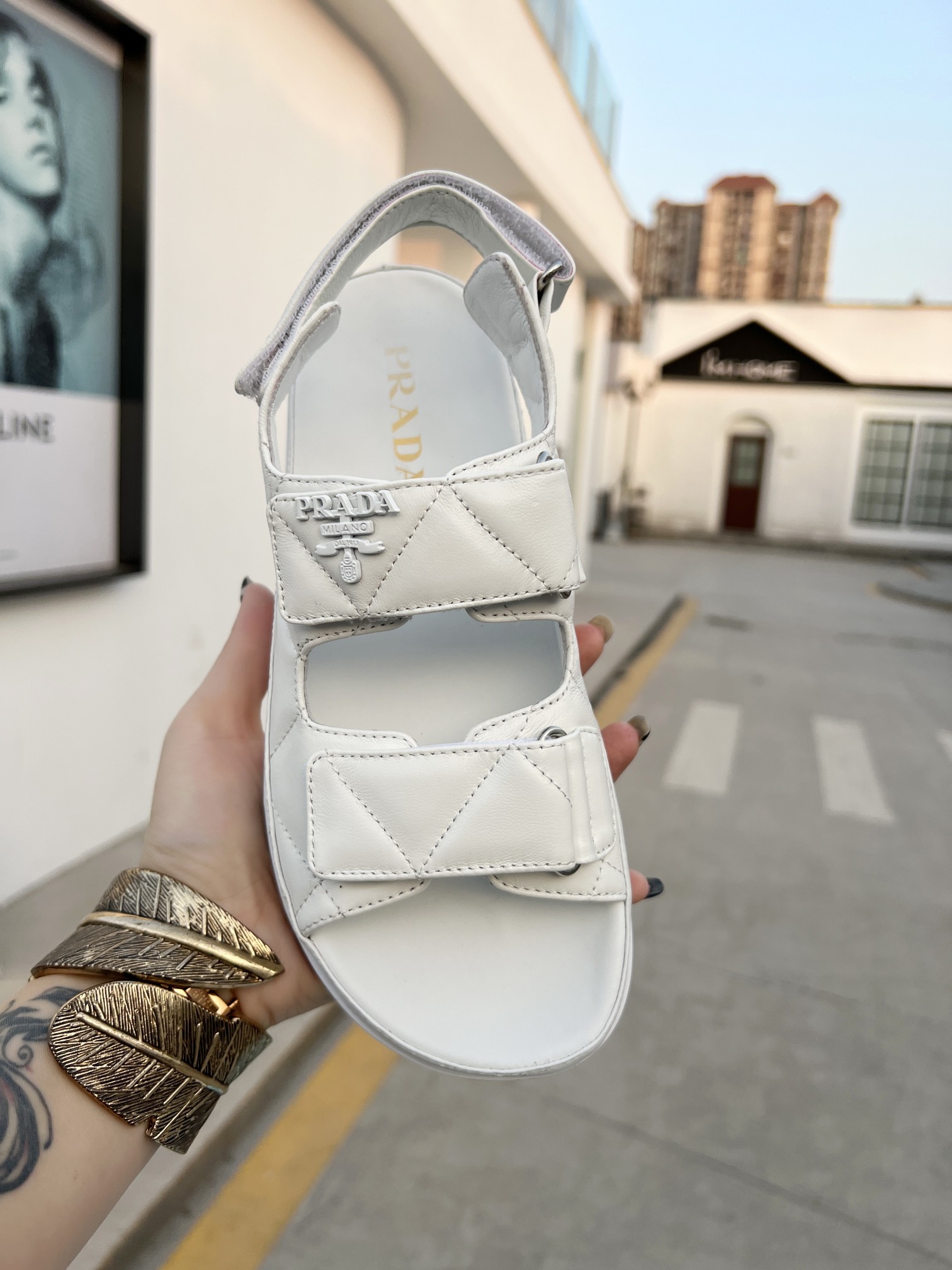 Prada Padded Nappa Sandals White For Women 0.8in/20mm PRD 1X721M_038_F0009_F_020