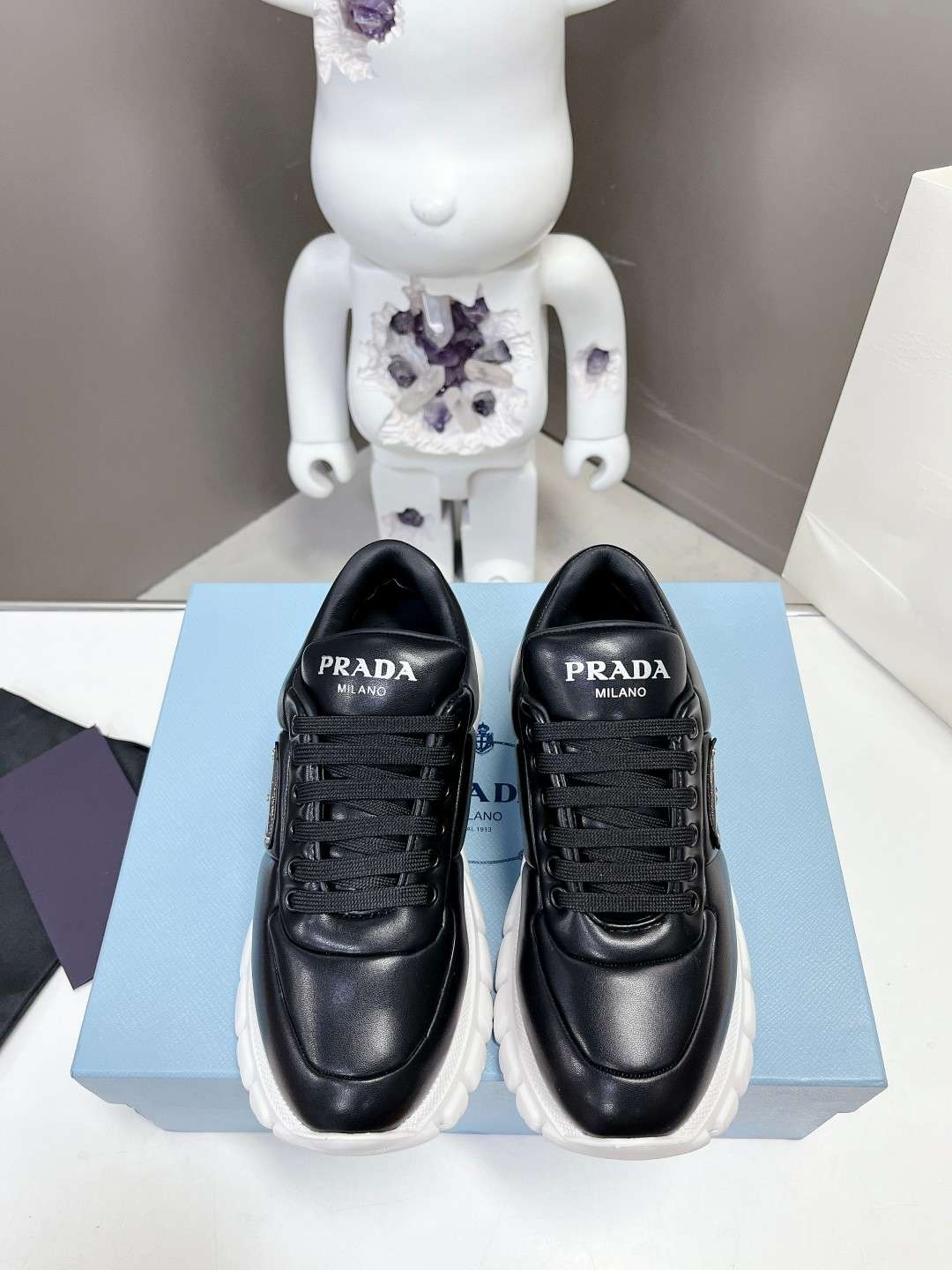 Prada Padded Nappa Sneakers Black  For Women