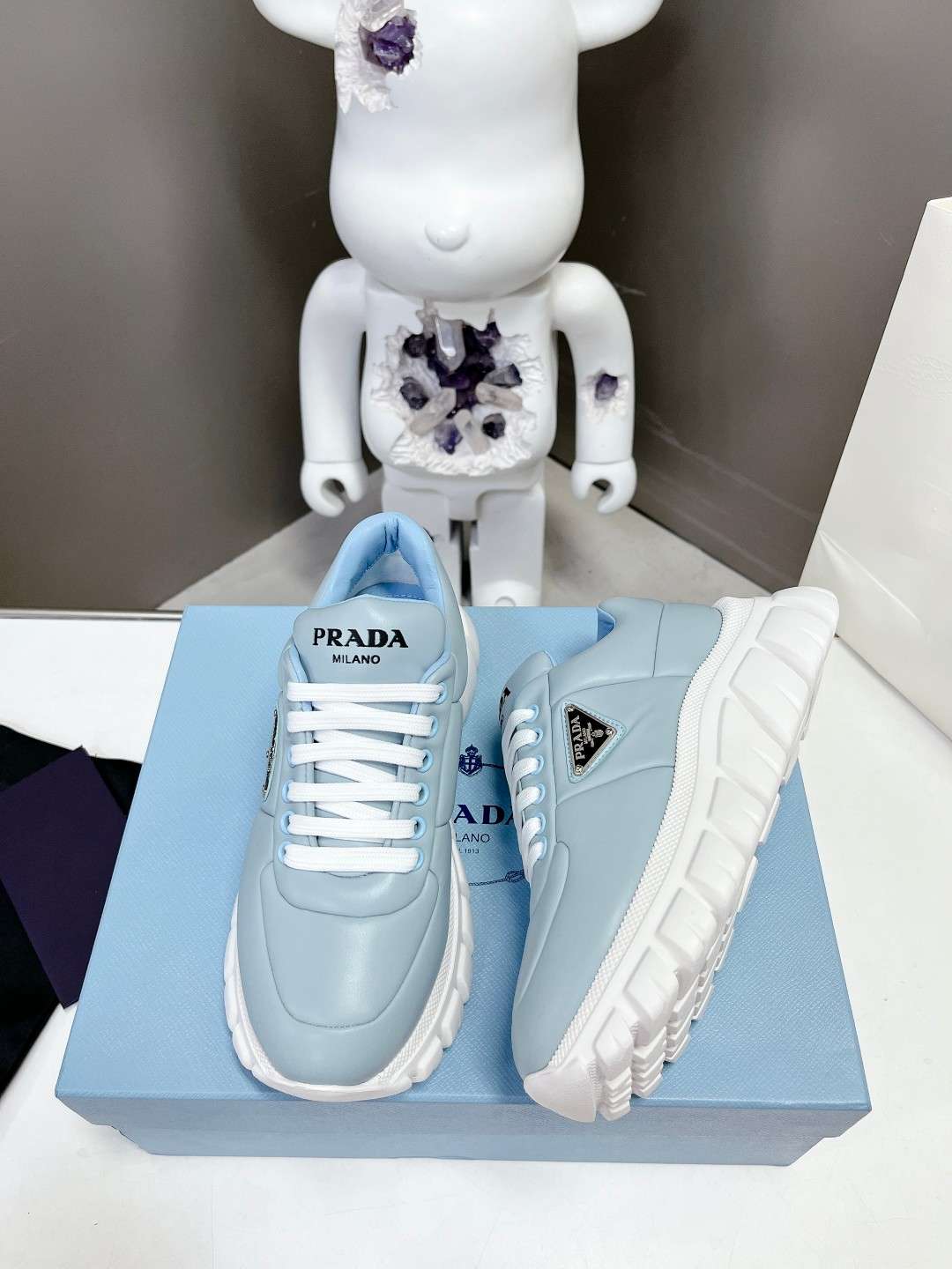 Prada Padded Nappa Sneakers Blue For Women