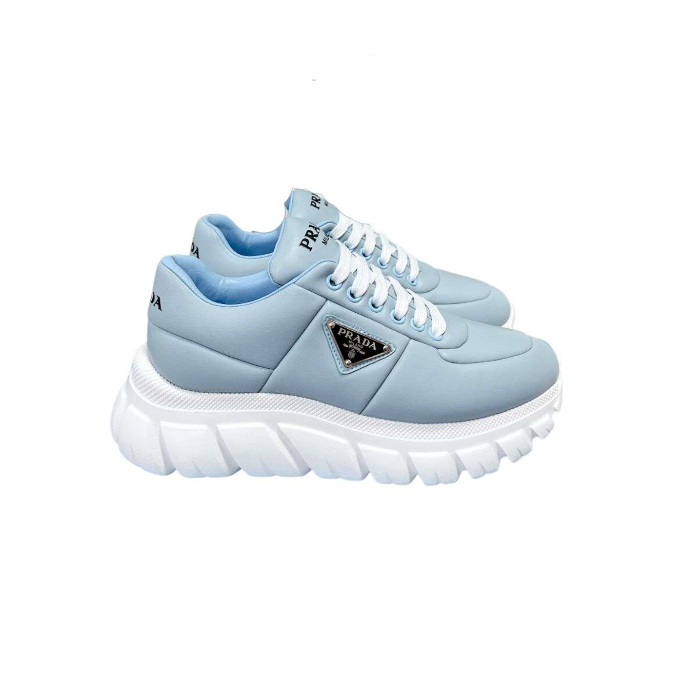 Prada Padded Nappa Sneakers Blue For Women