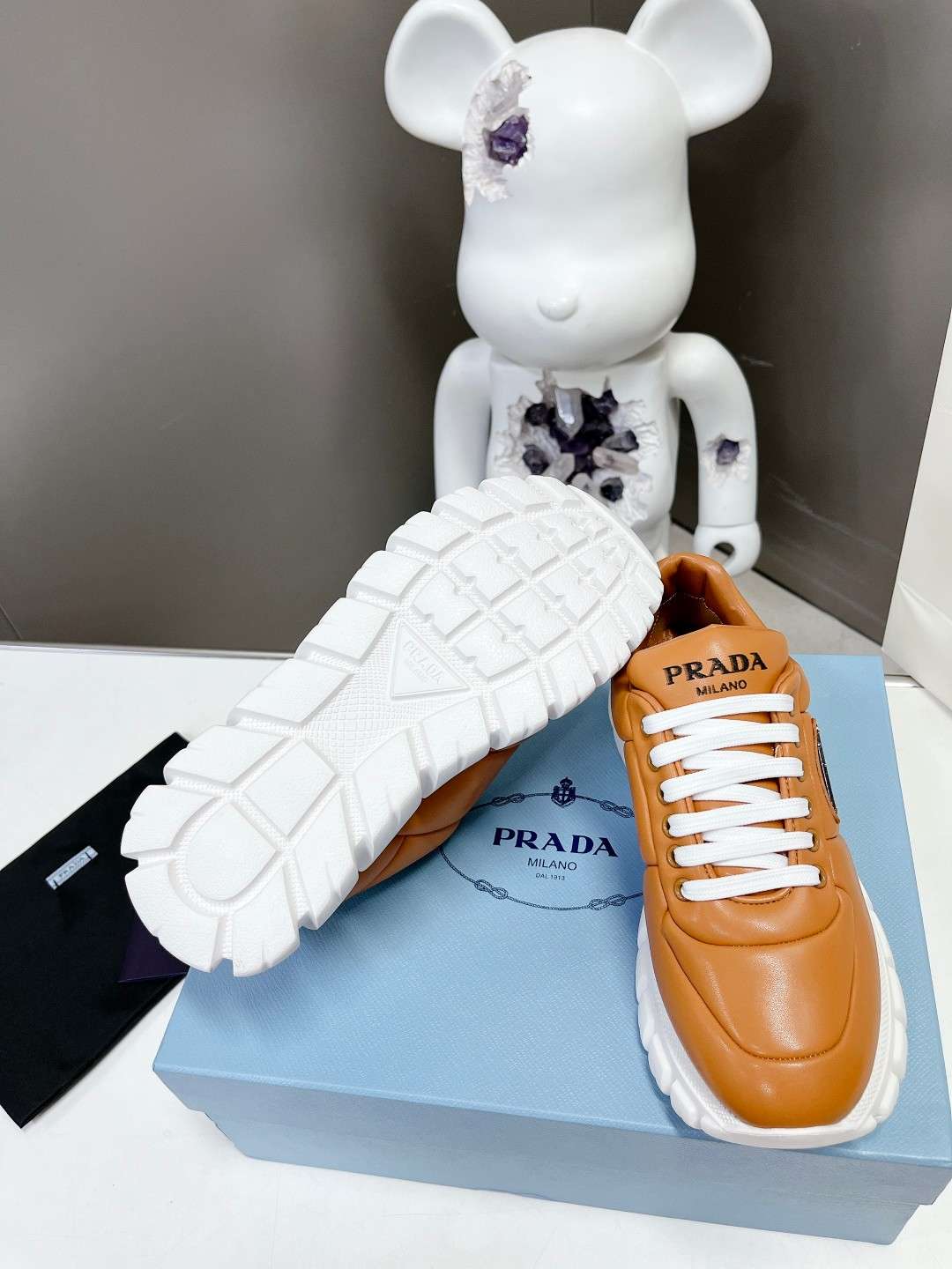 Prada Padded Nappa Sneakers Brown For Women