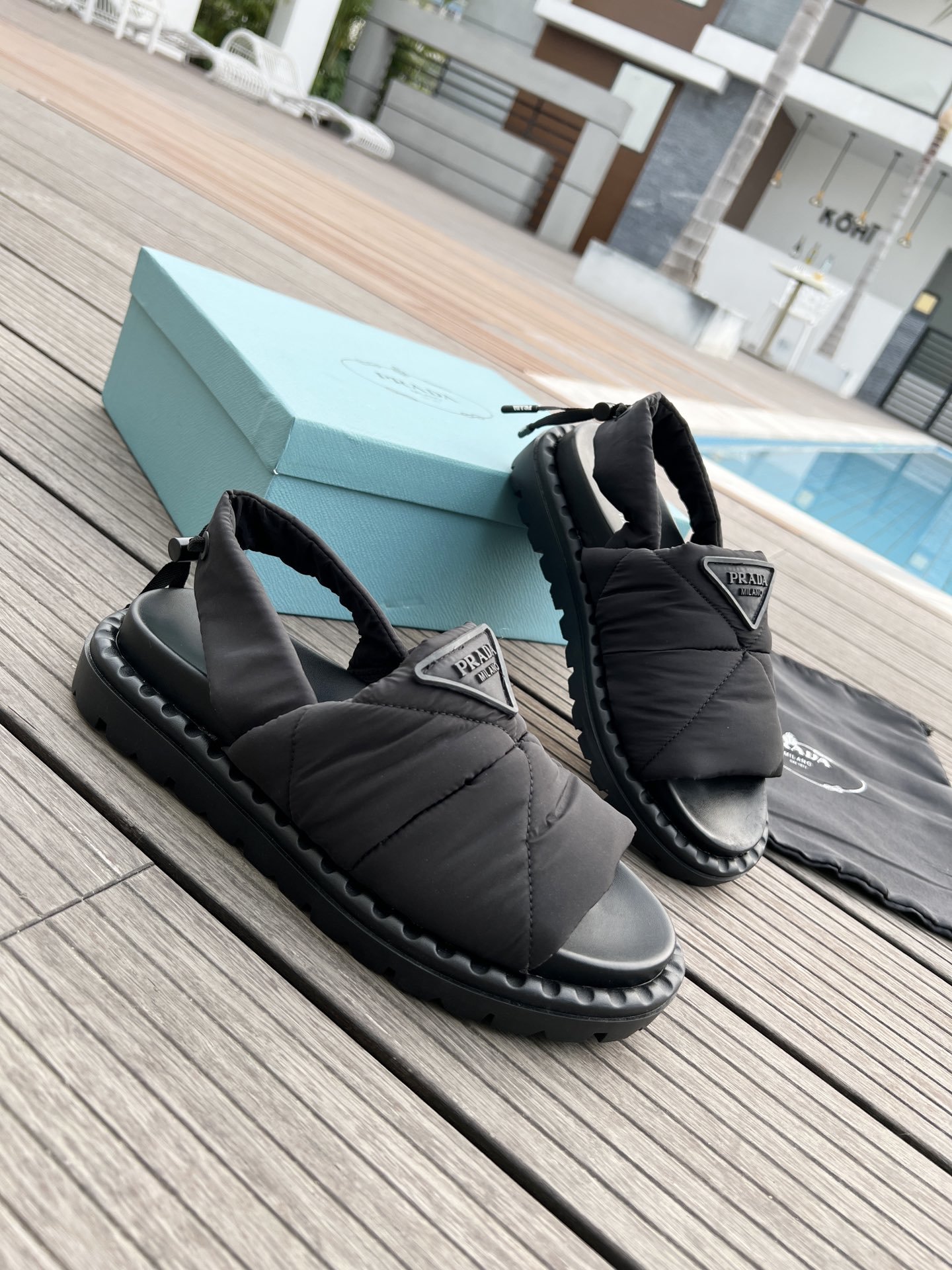 Prada Padded Nylon Sandals Black For Women 0.8in/20mm PRD 