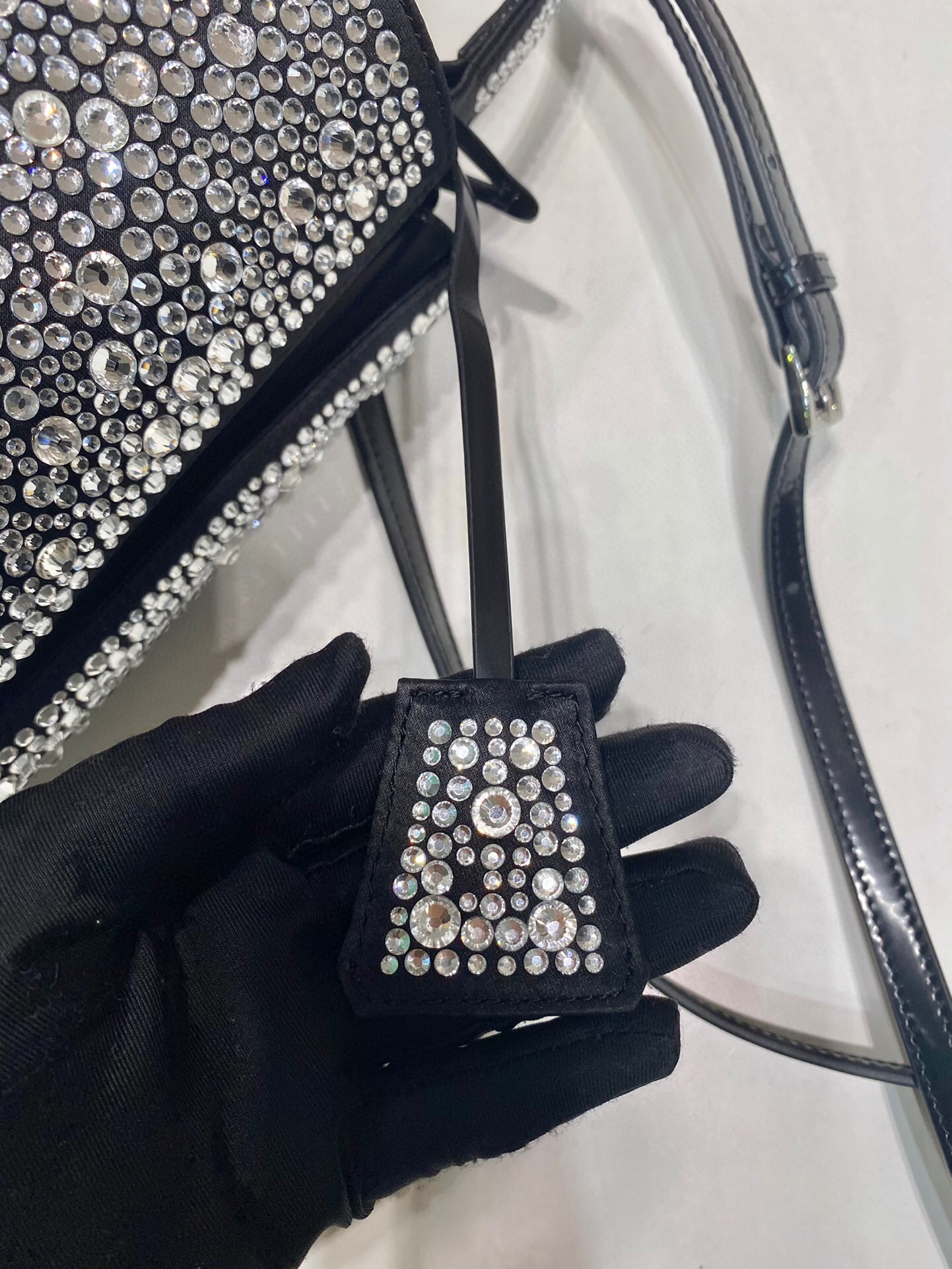 Prada Panier Satin Bag With Crystals In Black For Women 5.9 in/ 15 cm 1BA373_2AWL_F063R_V_OOY