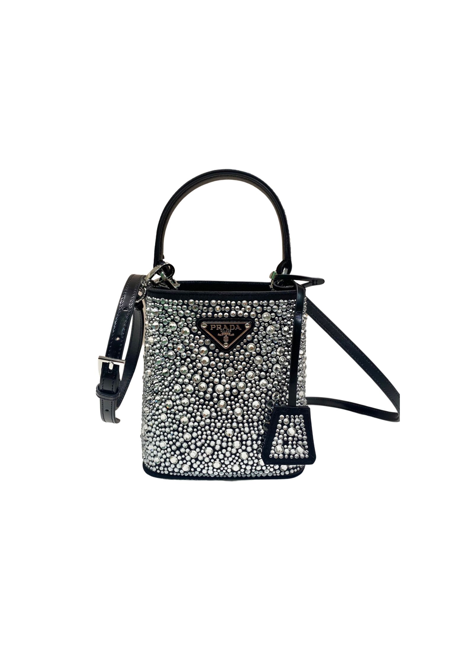 Prada Panier Satin Bag With Crystals In Black For Women 5.9 in/ 15 cm 1BA373_2AWL_F063R_V_OOY