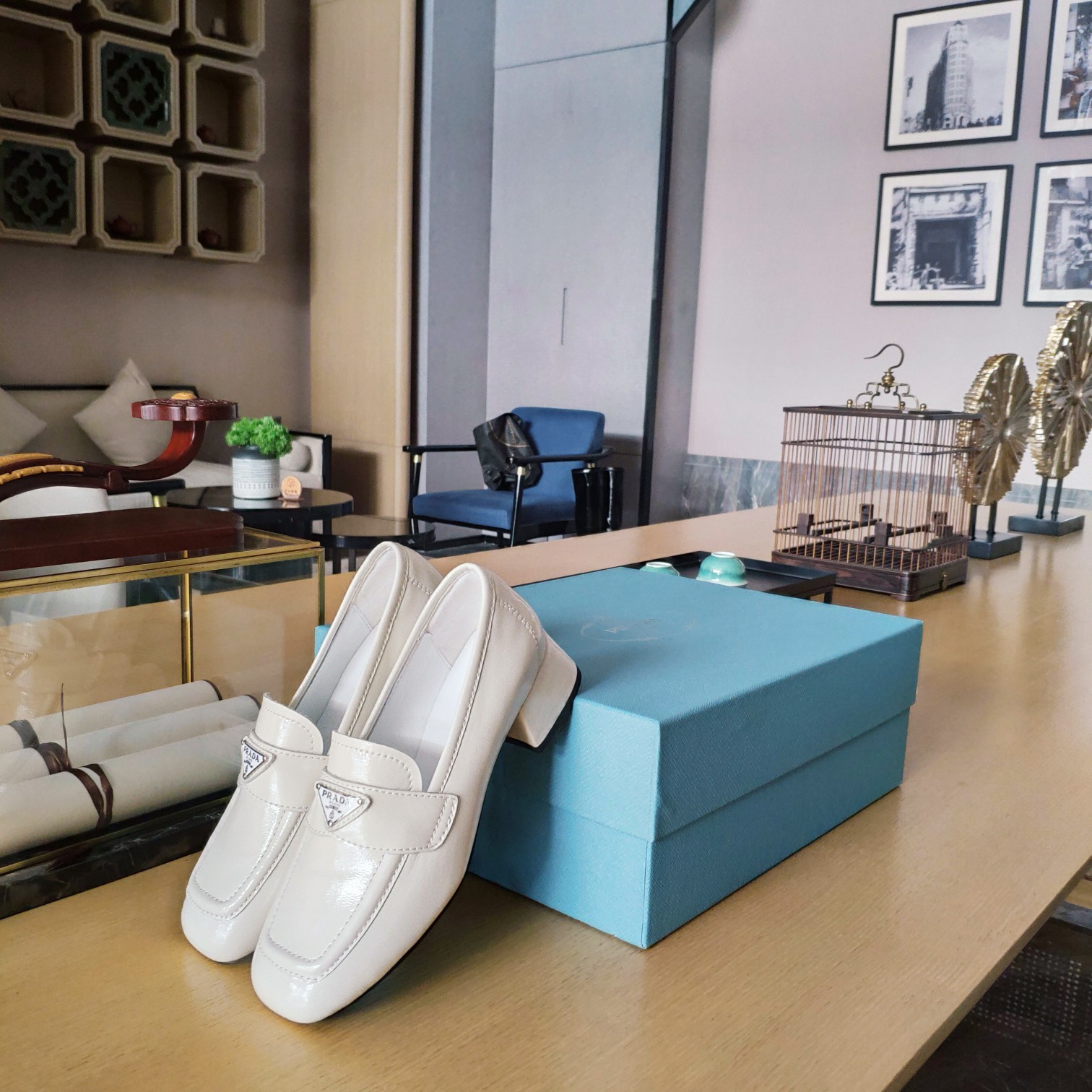 Prada Patent Loafers White For Women 1.8in/45mm PRD 