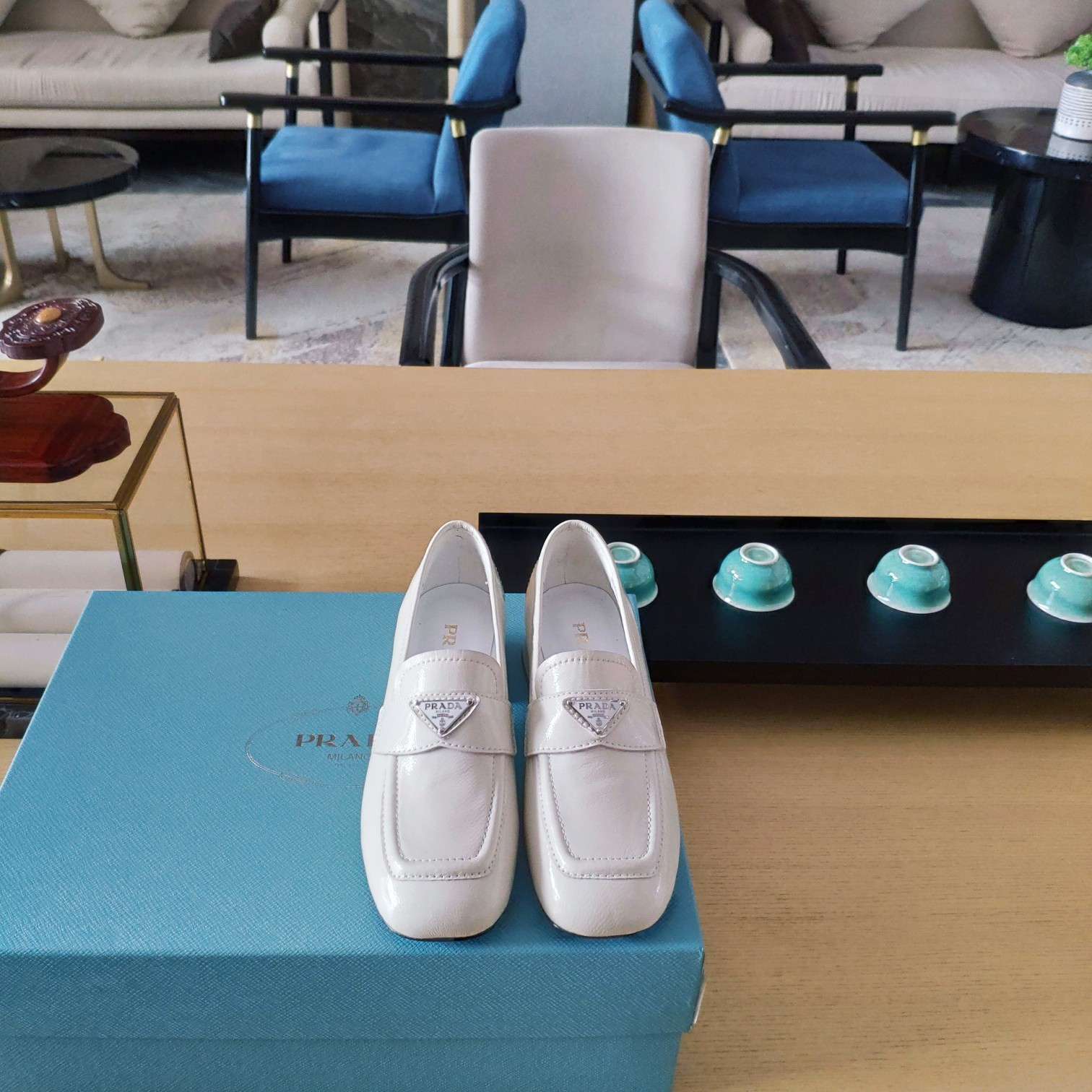 Prada Patent Loafers White For Women 1.8in/45mm PRD 