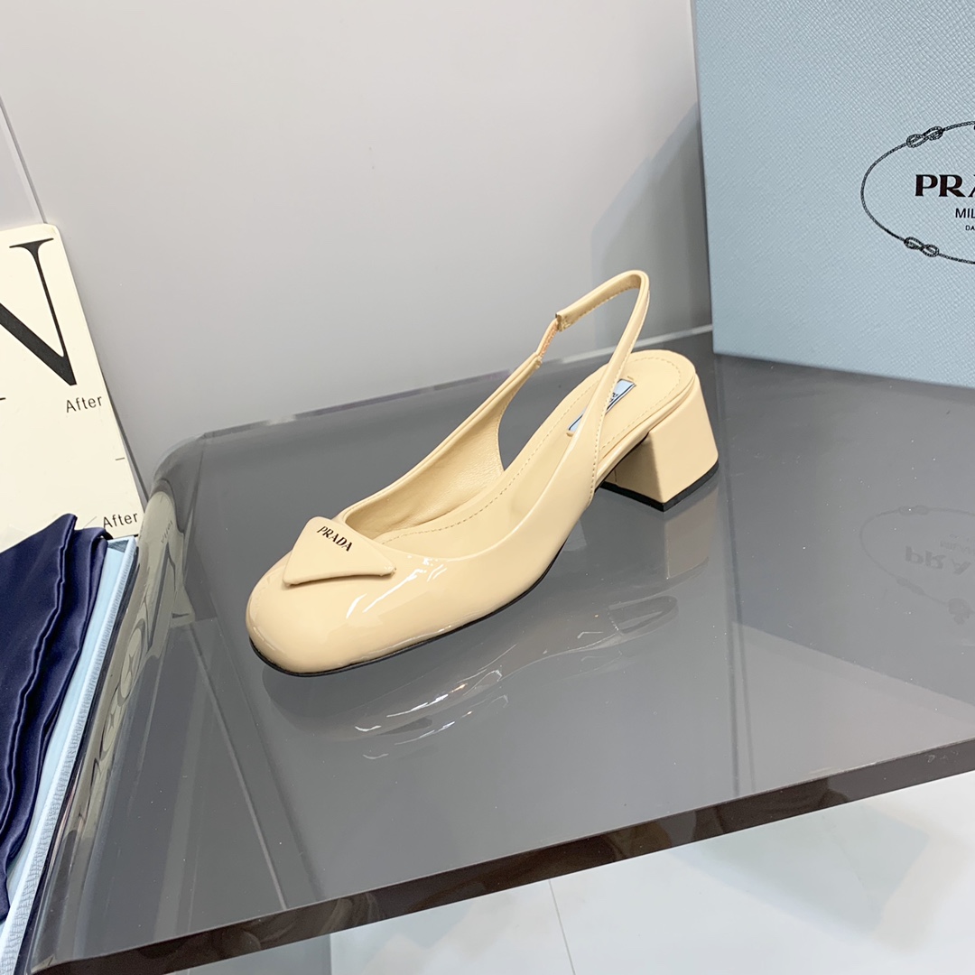 Prada Patent Slingback Pumps Beige  For Women 2.1 in/ 5.5 cm