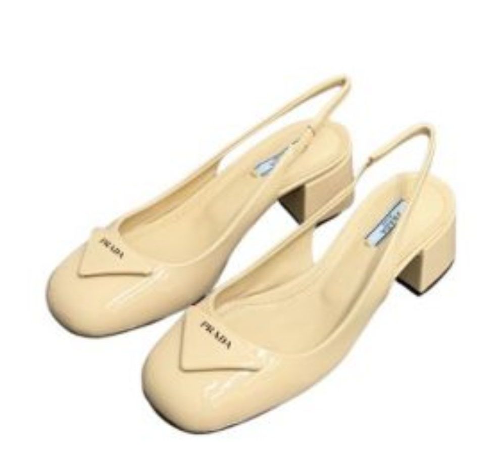 Prada Patent Slingback Pumps Beige  For Women 2.1 in/ 5.5 cm