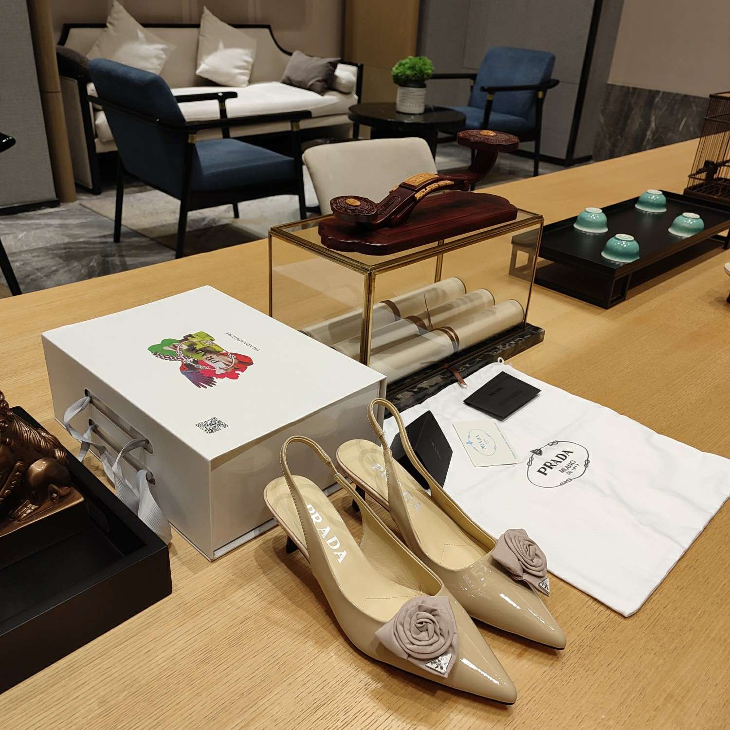 Prada Patent Slingbacks Pumps Brown For Women