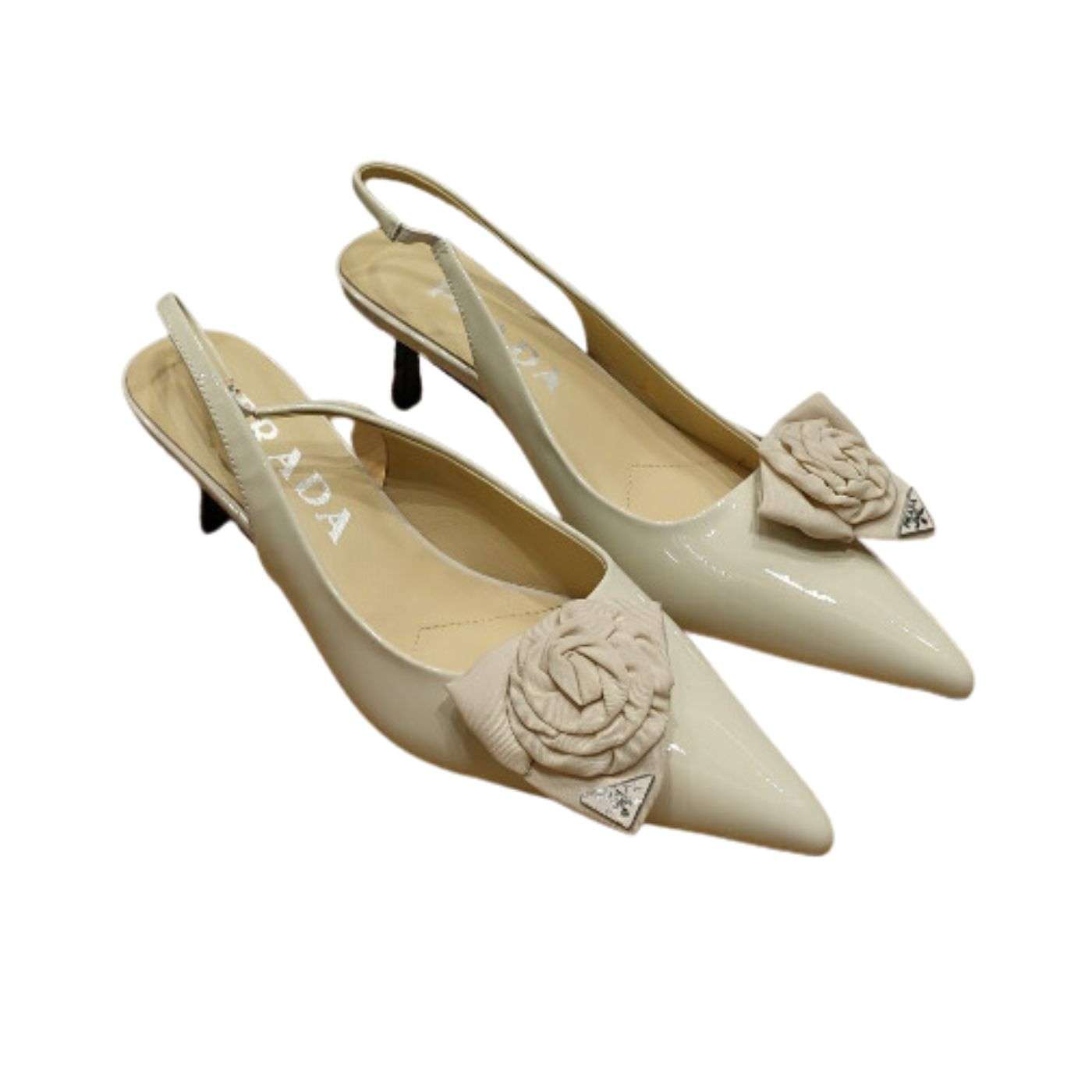 Prada Patent Slingbacks Pumps Cream For Women