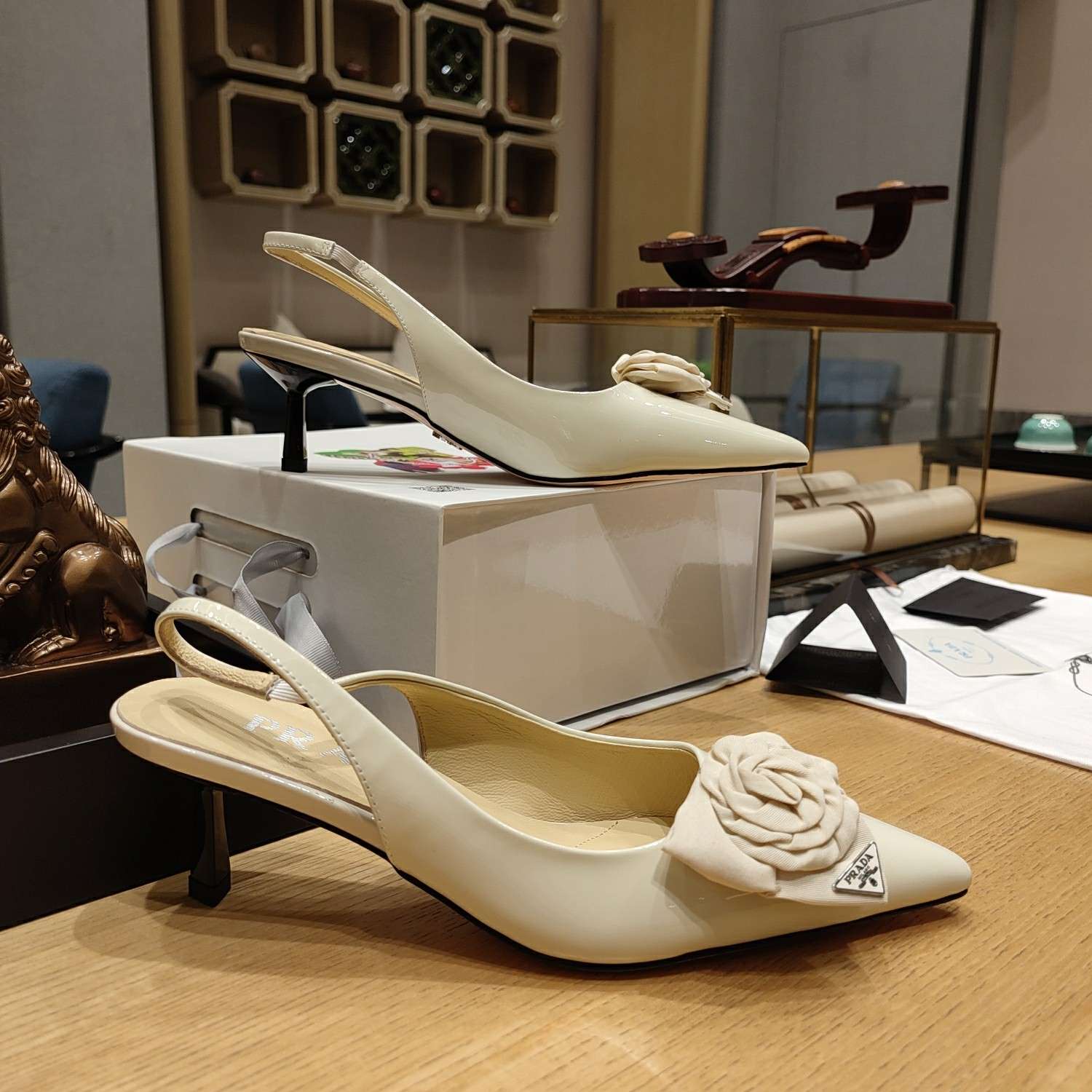 Prada Patent Slingbacks Pumps Cream For Women