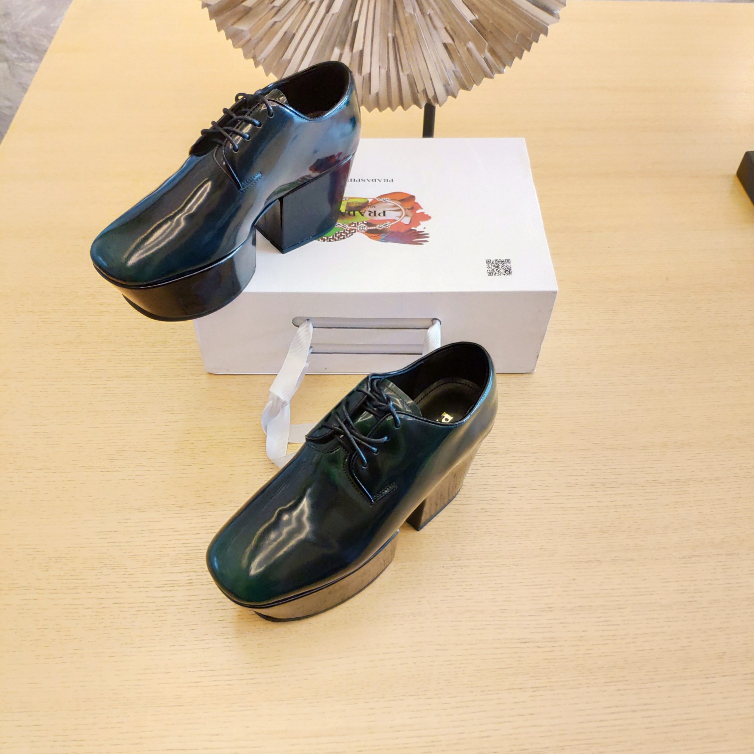 Prada Platform Lace-Ups Shoes Green For Women 2.75in/70mm PRD