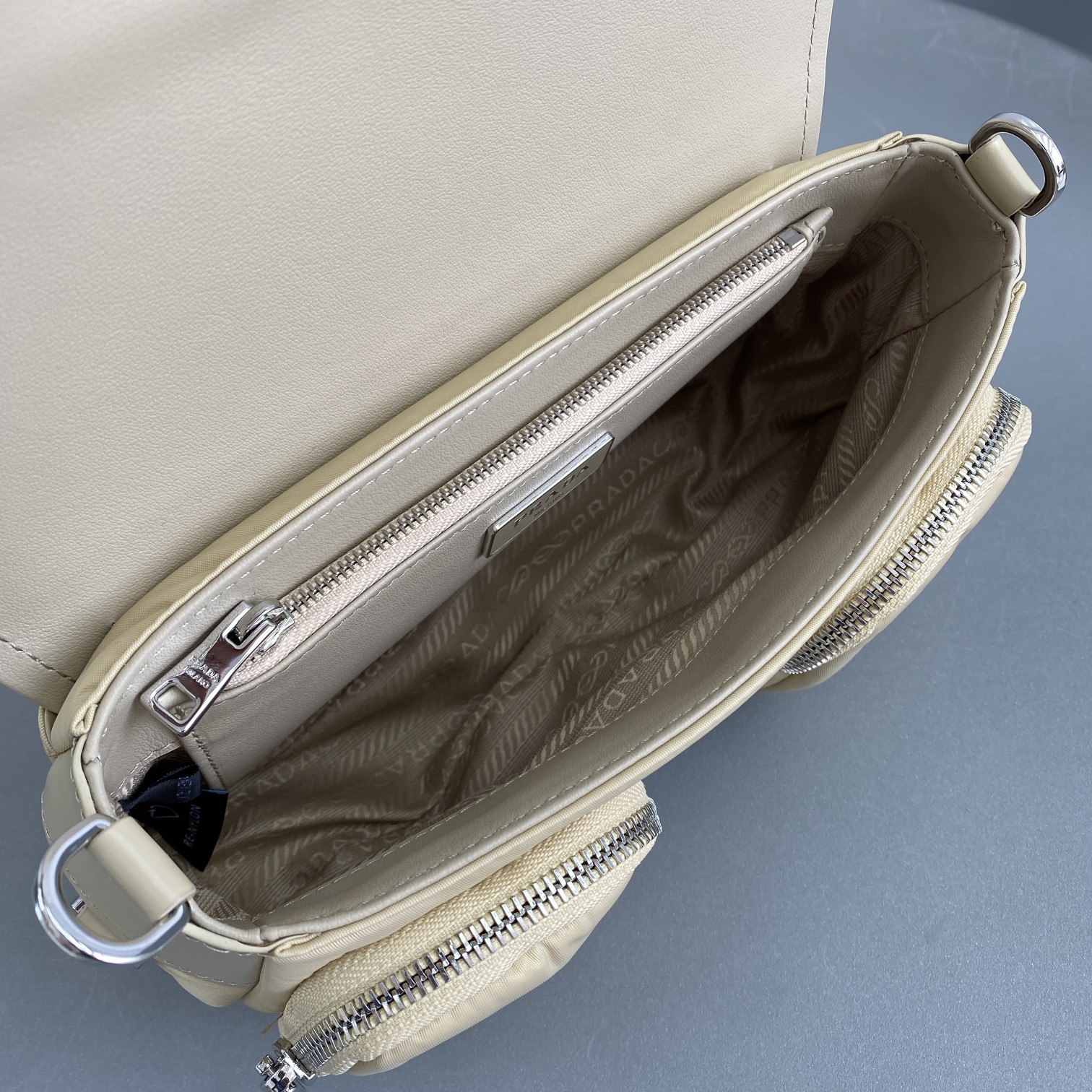 Prada Pocket Nylon And Brushed Bag Beige For Women, Women’s Bags 9in/23cm 1BD295_789_F0F24_V_BFO