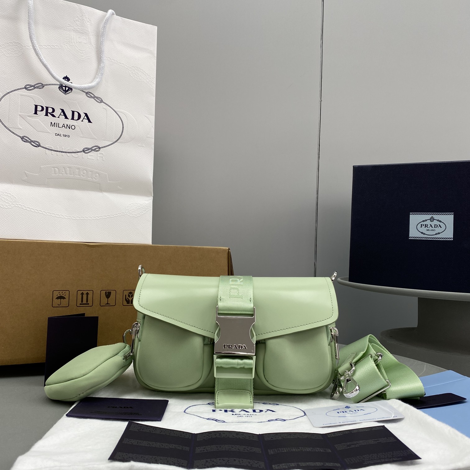 Prada Pocket Nylon And Brushed Bag Beige For Women, Women’s Bags 9in/23cm 1BD295_789_F0F24_V_BFO
