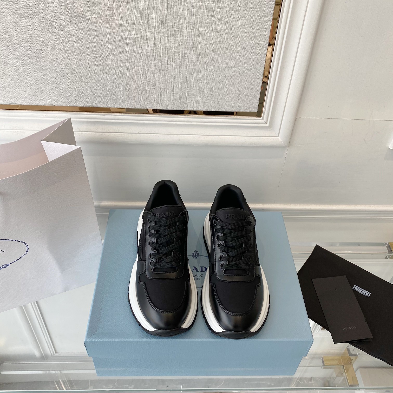 Prada Prax 01 Re-Nylon And Brushed Sneakers Black For Women 1.8in/45mm PRD 1E804M 3LKI F0632