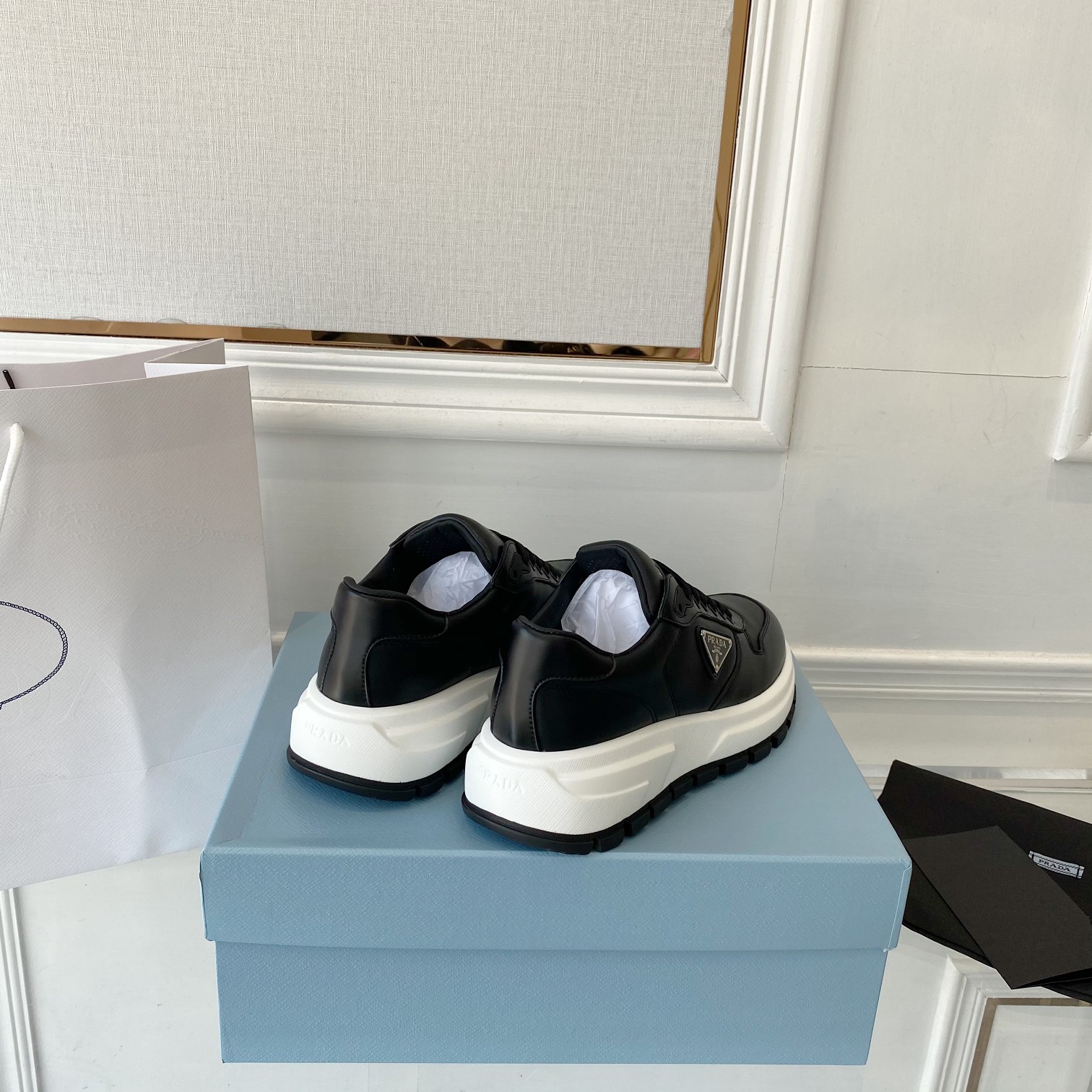 Prada Prax 01 Re-Nylon And Brushed Sneakers Black For Women 1.8in/45mm PRD 1E804M 3LKI F0632