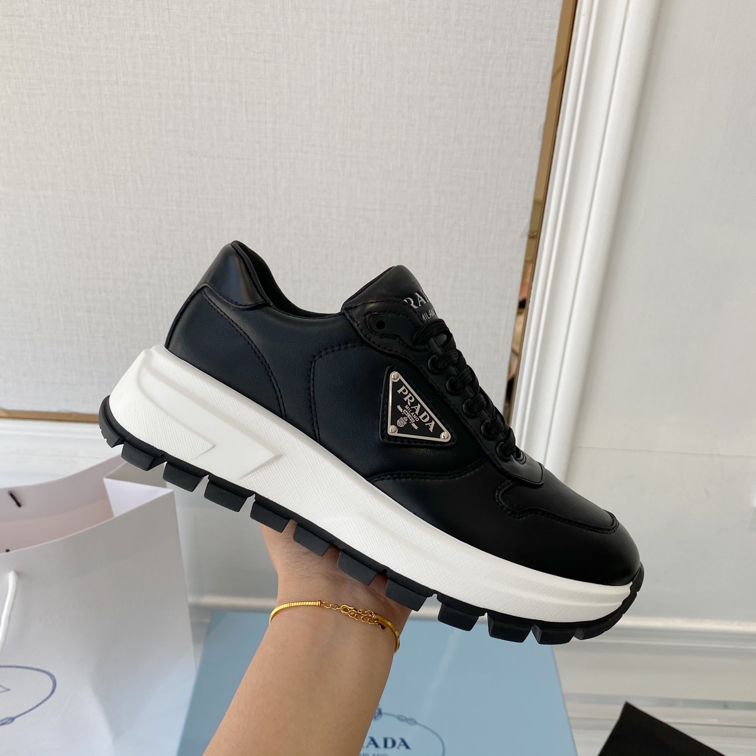 Prada Prax 01 Re-Nylon And Brushed Sneakers Black For Women 1.8in/45mm PRD 1E804M 3LKI F0632