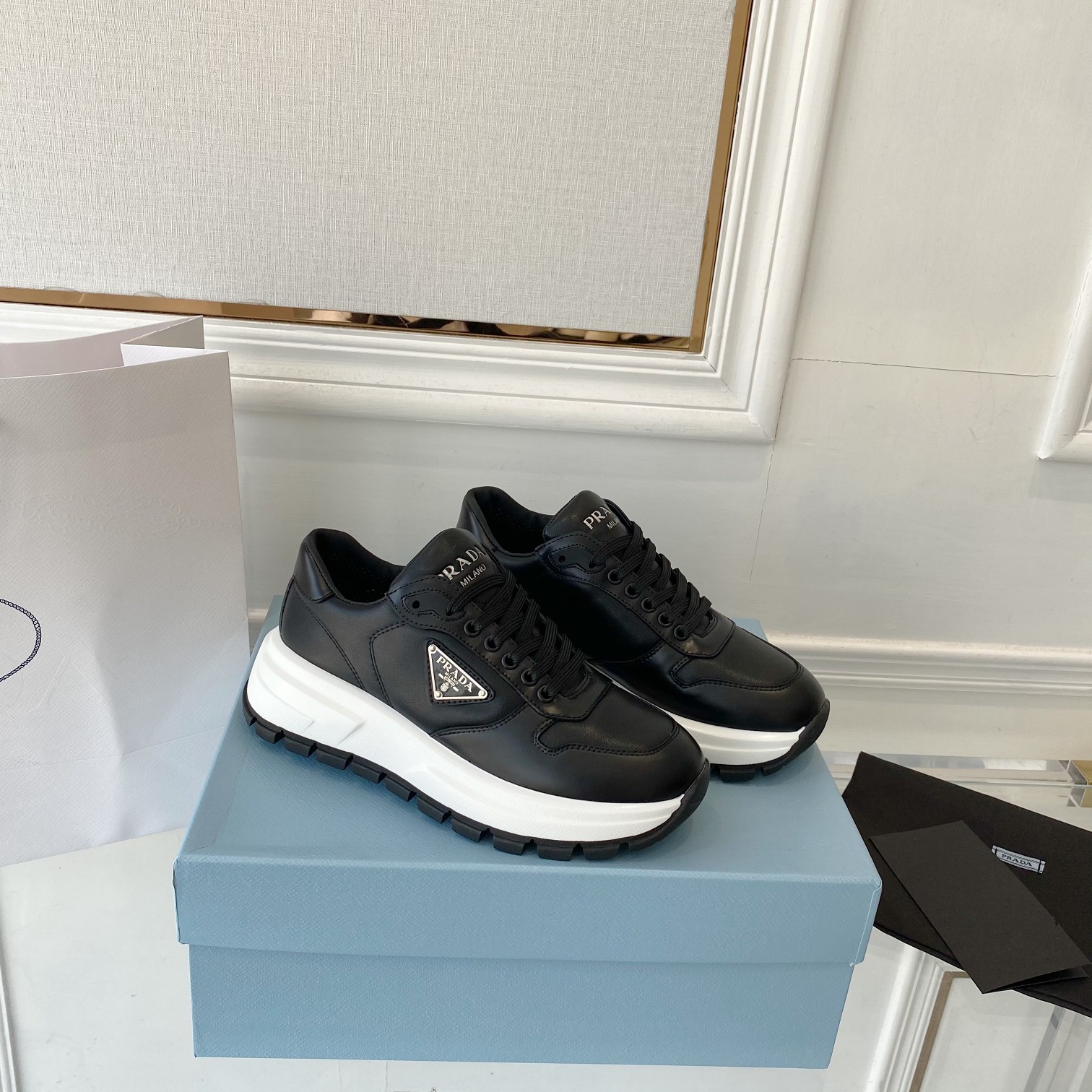 Prada Prax 01 Re-Nylon And Brushed Sneakers Black For Women 1.8in/45mm PRD 1E804M 3LKI F0632