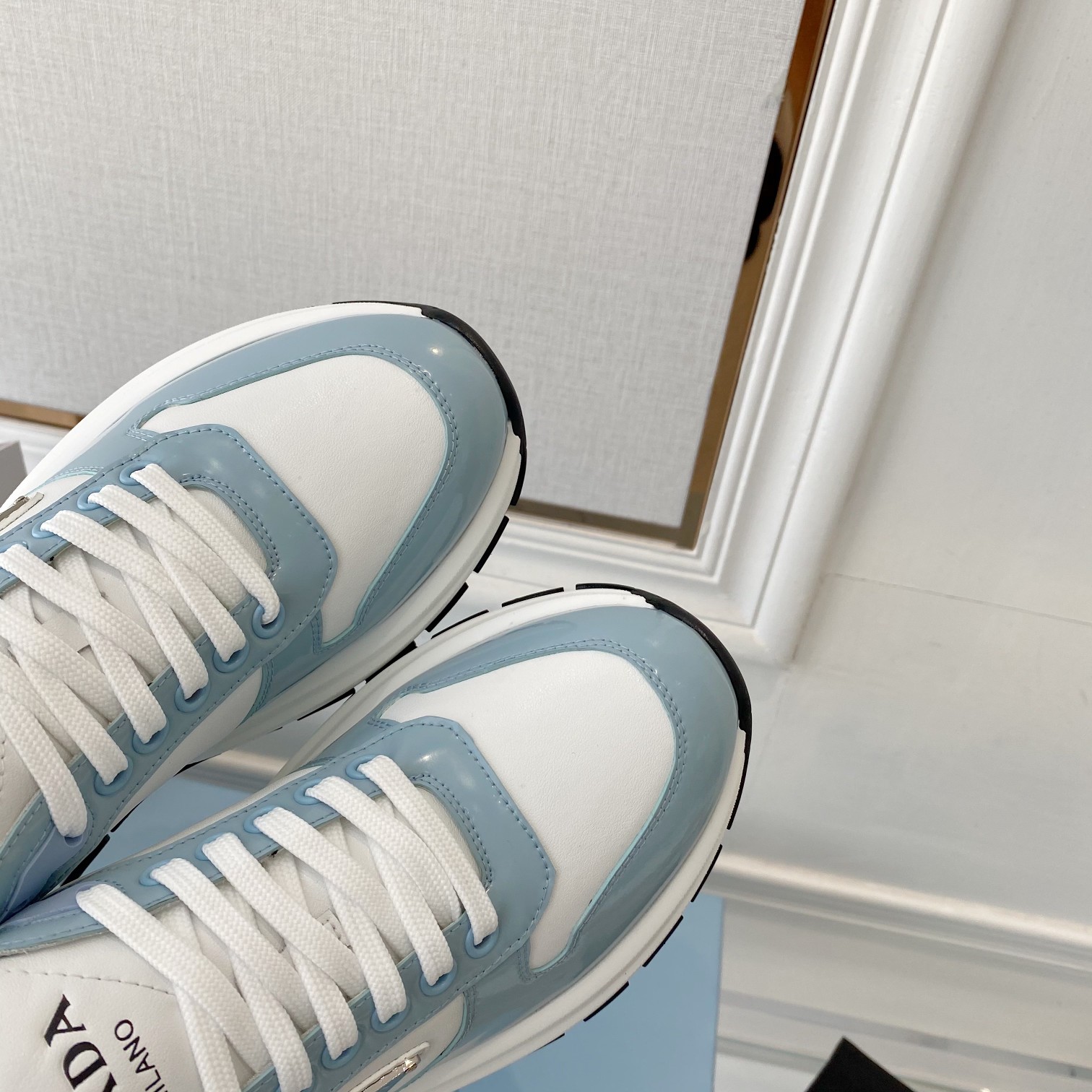 Prada Prax 01 Re-Nylon And Brushed Sneakers White And Blue For Women 1.8in/45mm PRD 