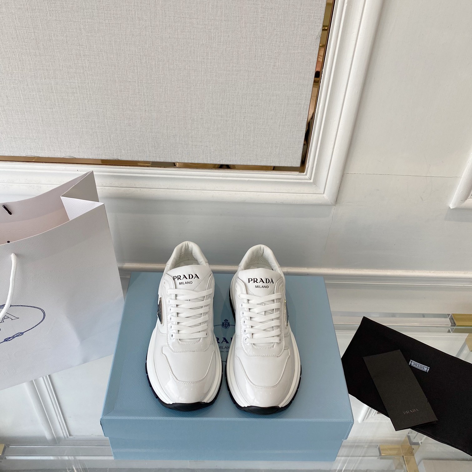 Prada Prax 01 Re-Nylon And Brushed Sneakers White For Women 1.8in/45mm PRD 2EE369_3LF5_F0009_F_G000