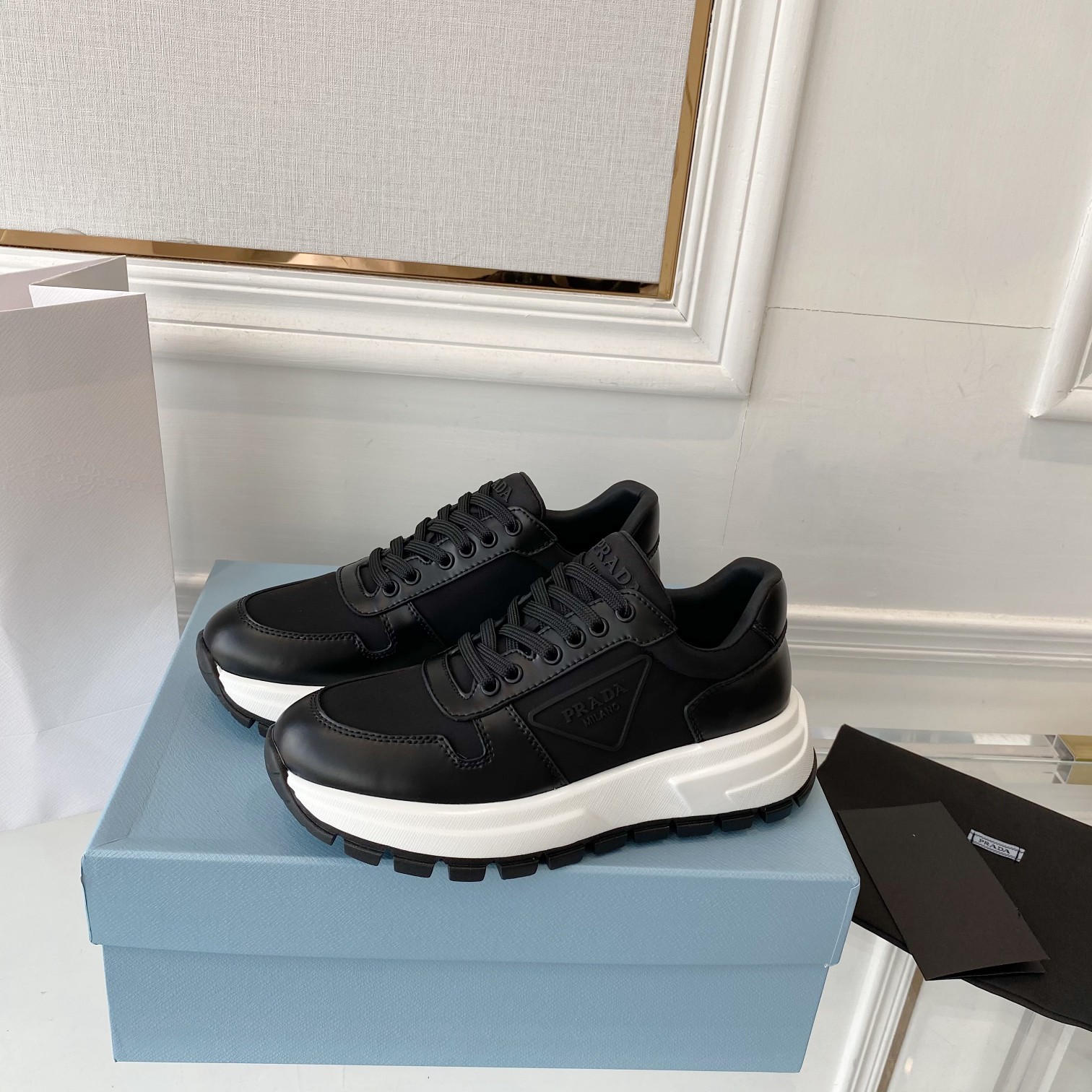 Prada Prax 01 Re-Nylon Gabardine Sneakers Black For Women 1.8in/45mm PRD 1E499M_1YFL_F0002_F_045